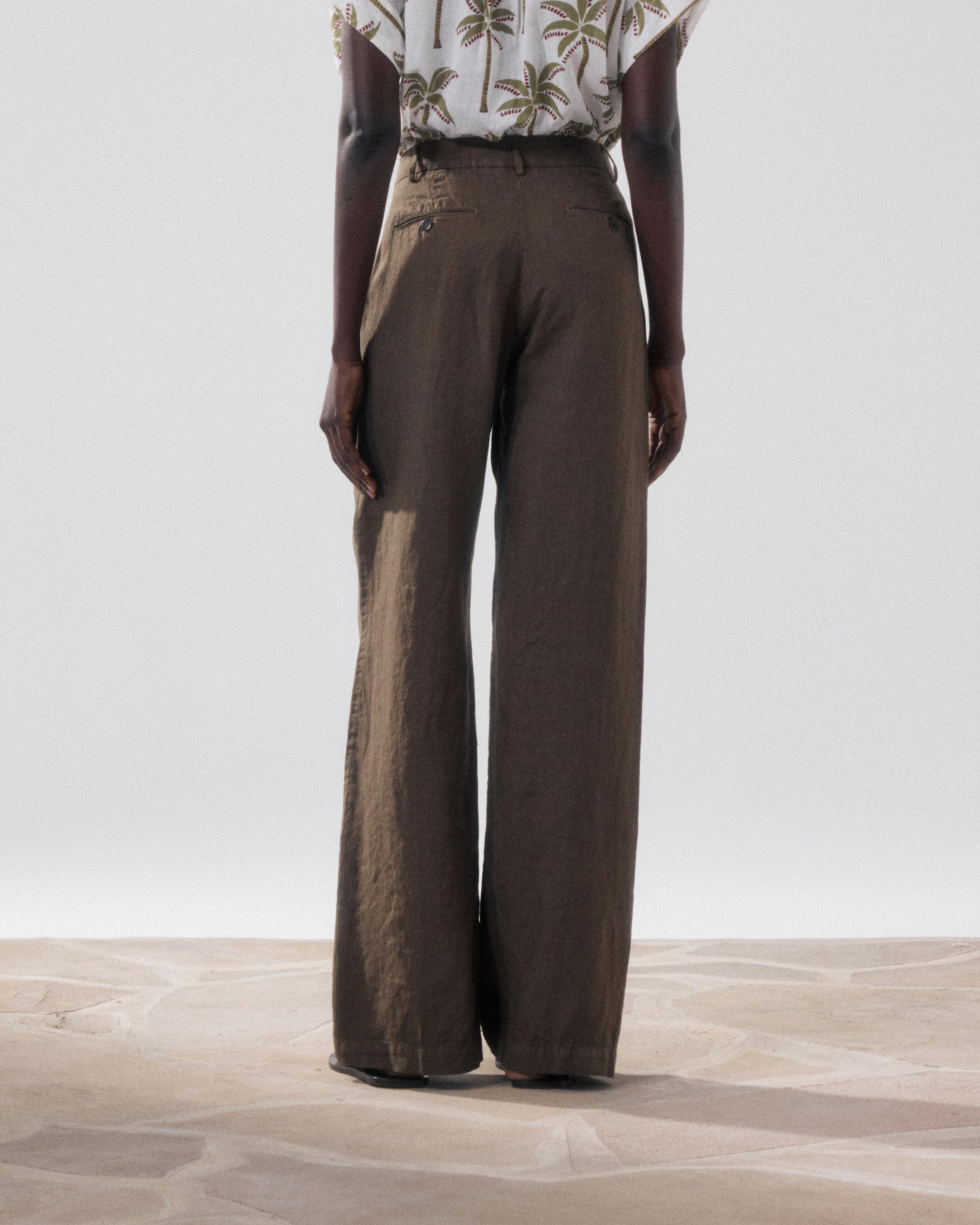 Pantalon Femme en Lin Vert Camo Positanon BFPS606-36