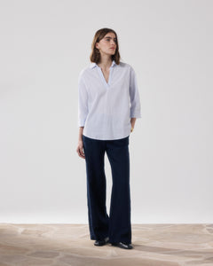 Women's Midnight Blue Linen Pants Positanon BFPS606-43