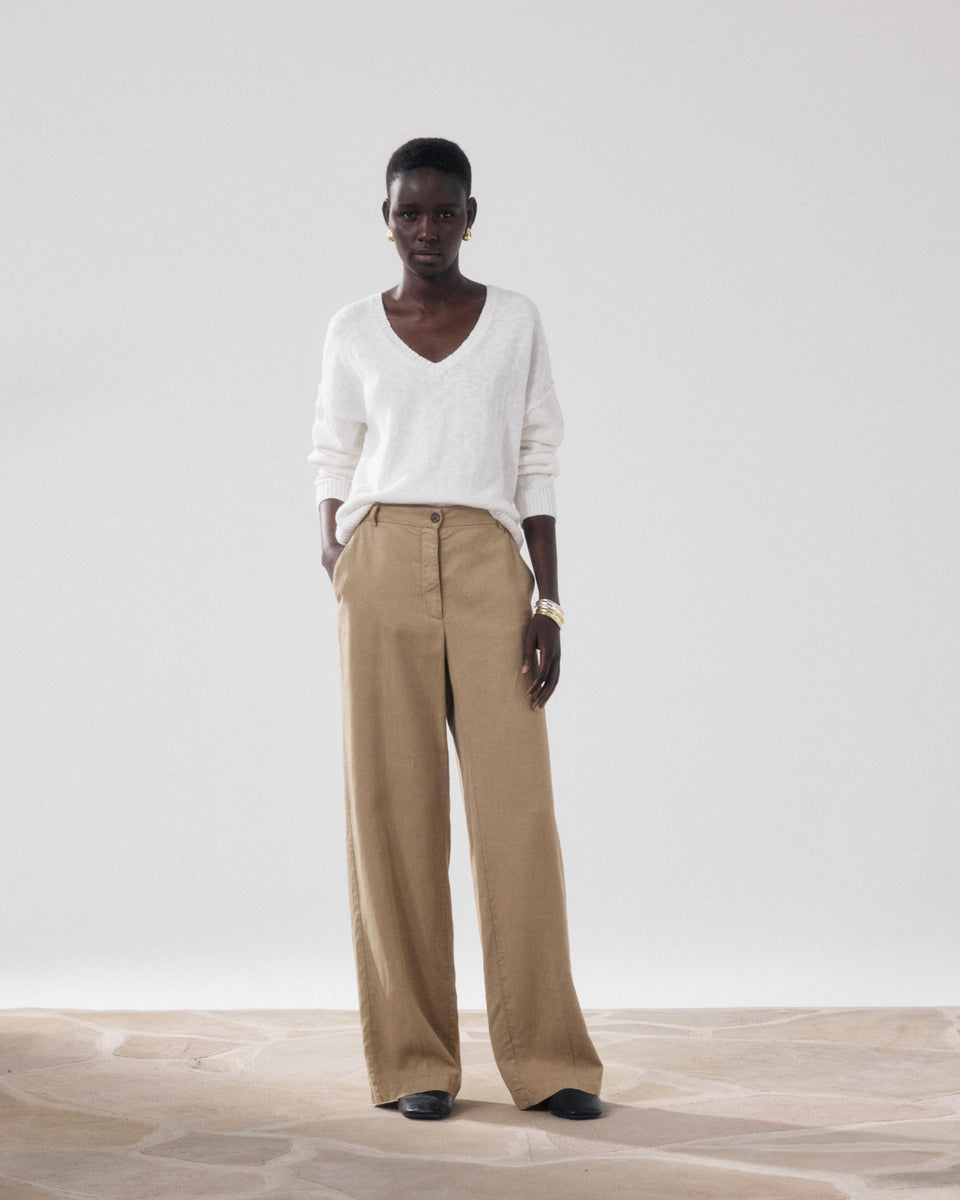 Positanon Women's Beige Lyocell & Linen Pants - Image principale