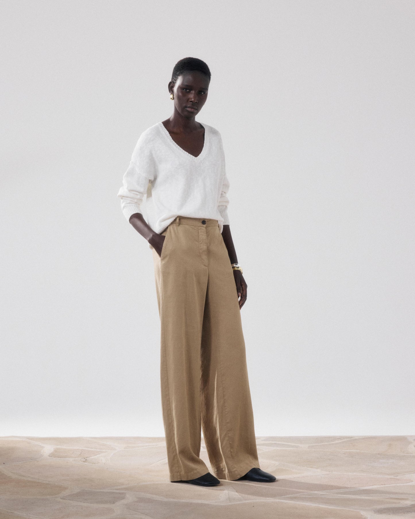 Women's Beige Lyocell & Cotton Pants Positanon BFPS608-27