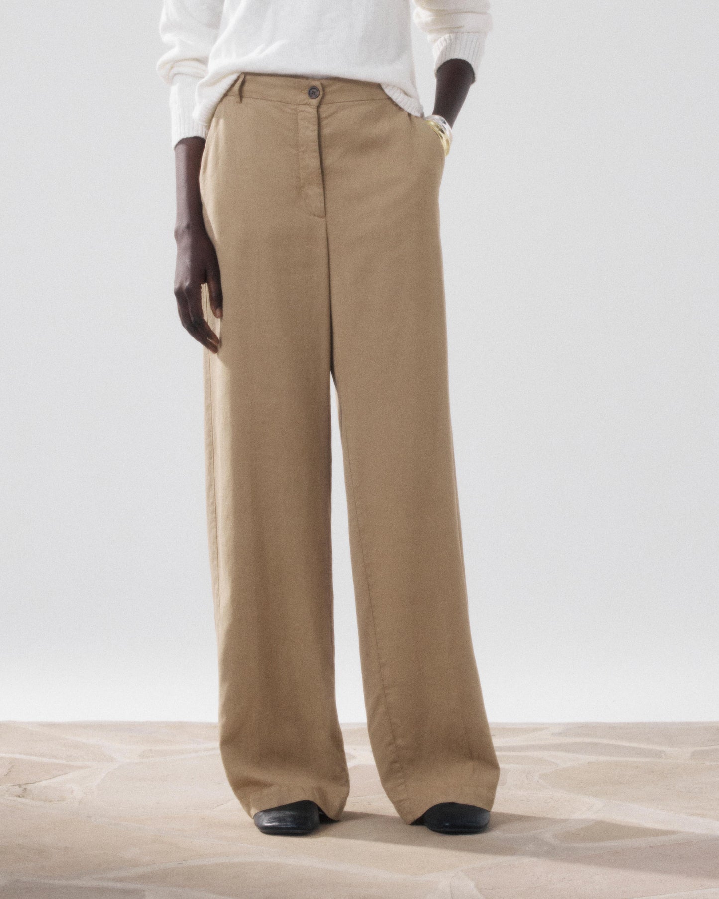 Women's Beige Lyocell & Cotton Pants Positanon BFPS608-27