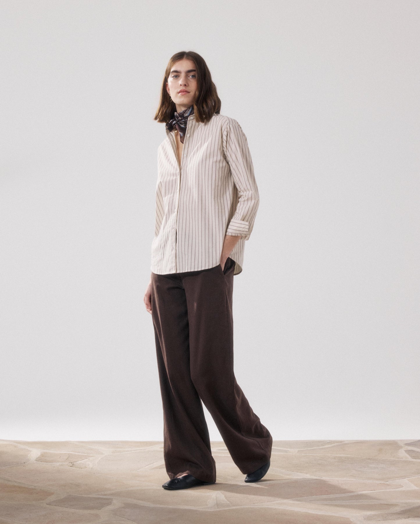 Pantalon Femme en Lyocell & Lin Marron Positanon