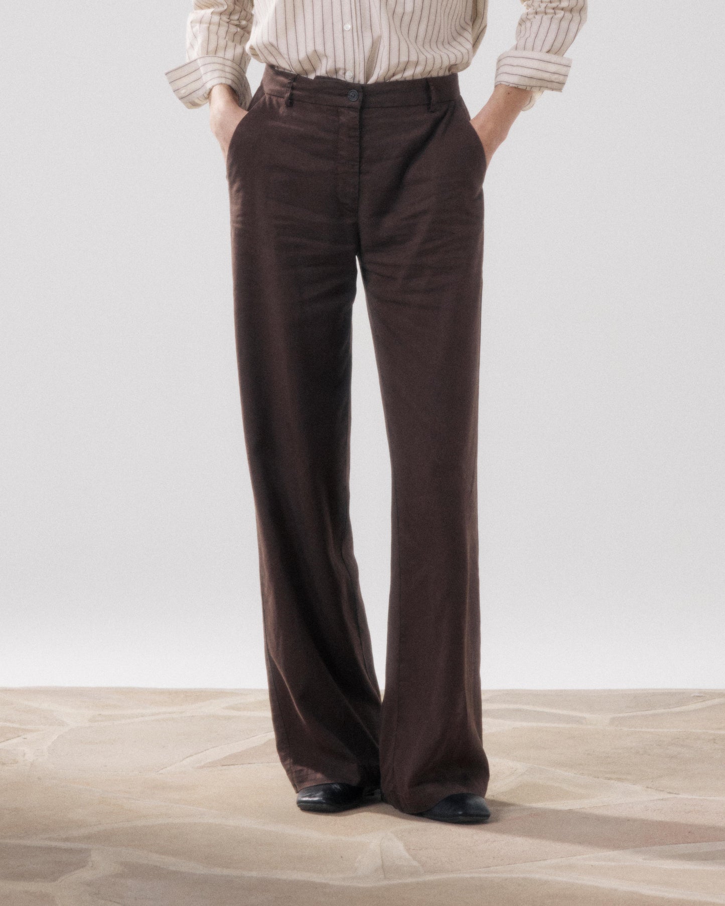 Pantalon Femme en Lyocell & Lin Marron Positanon