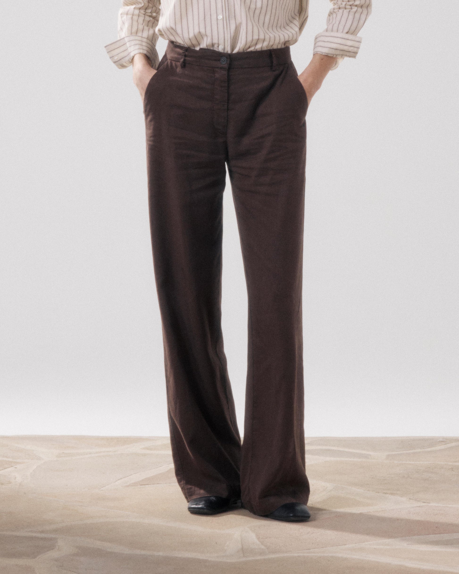 Pantalon Femme en Lyocell & Lin Marron Positanon