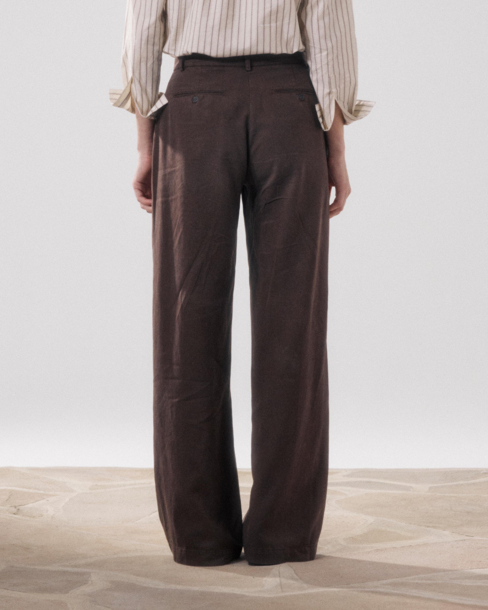 Pantalon Femme en Lyocell & Lin Marron Positanon
