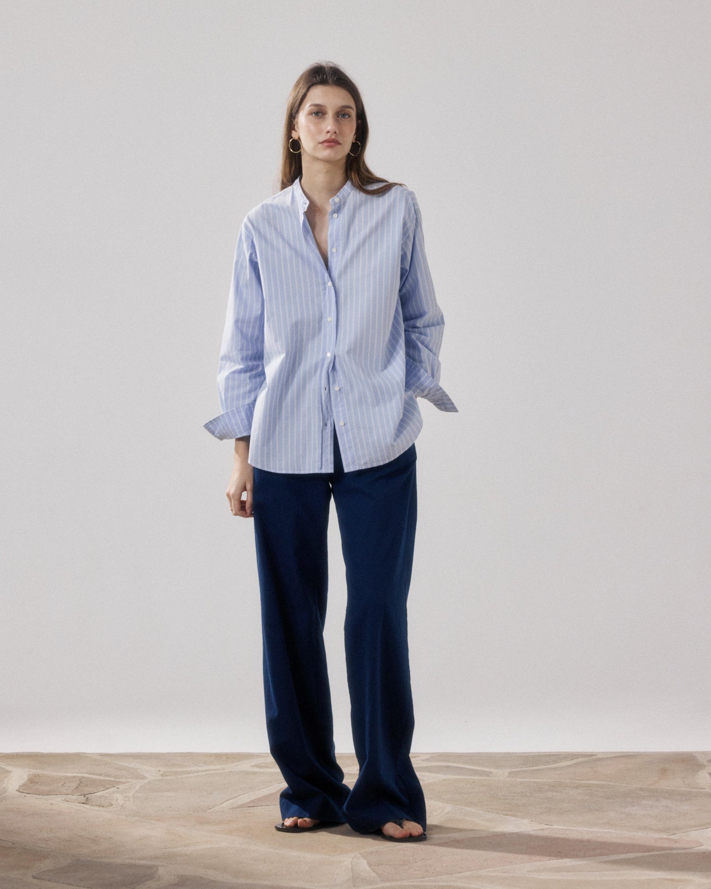 Pantalones de mujer en sarga de algodón azul noche Pulam BFPT604-43