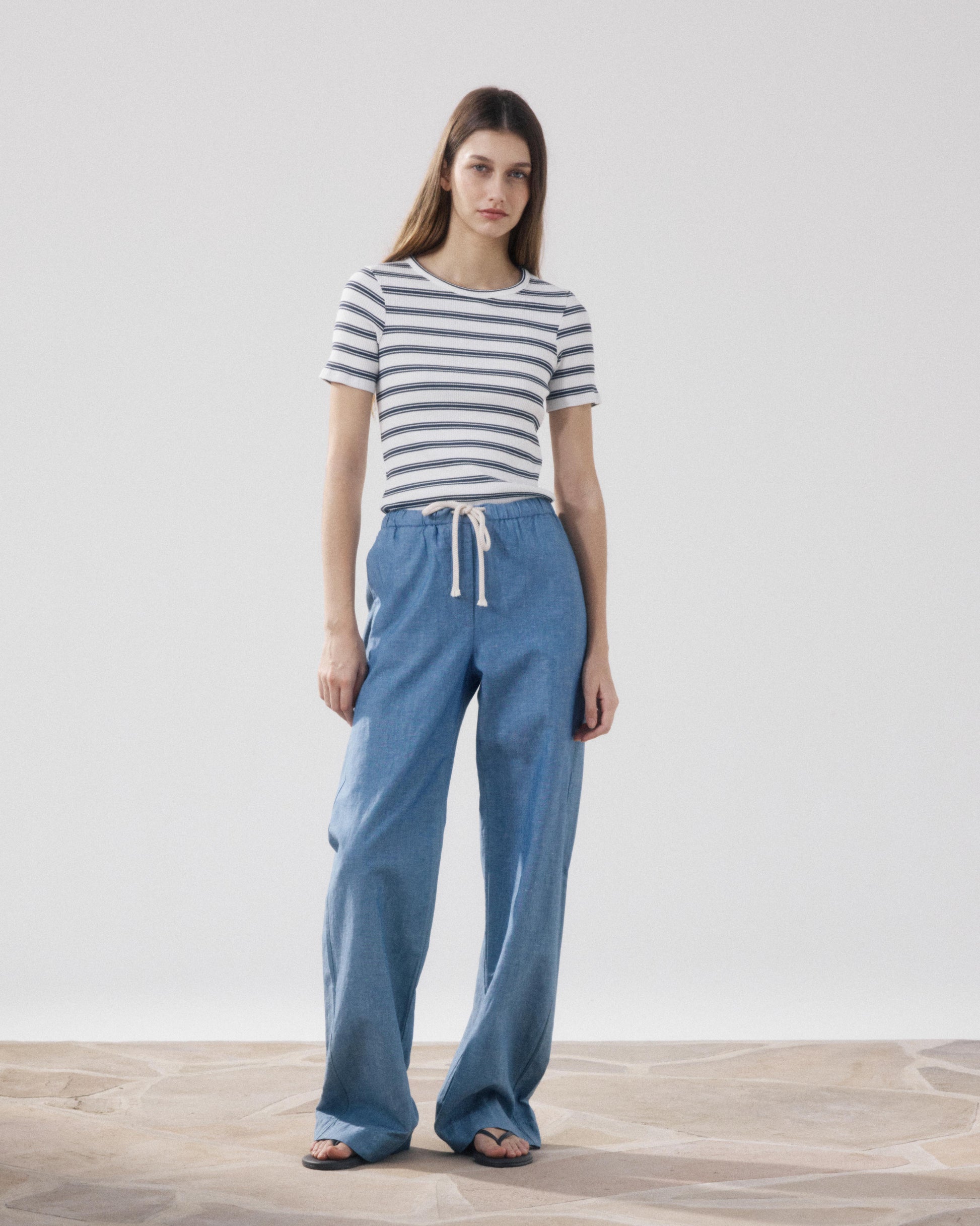 Pantalon Femme en Coton & Lin Bleu Denim Pulam BFPT619-01