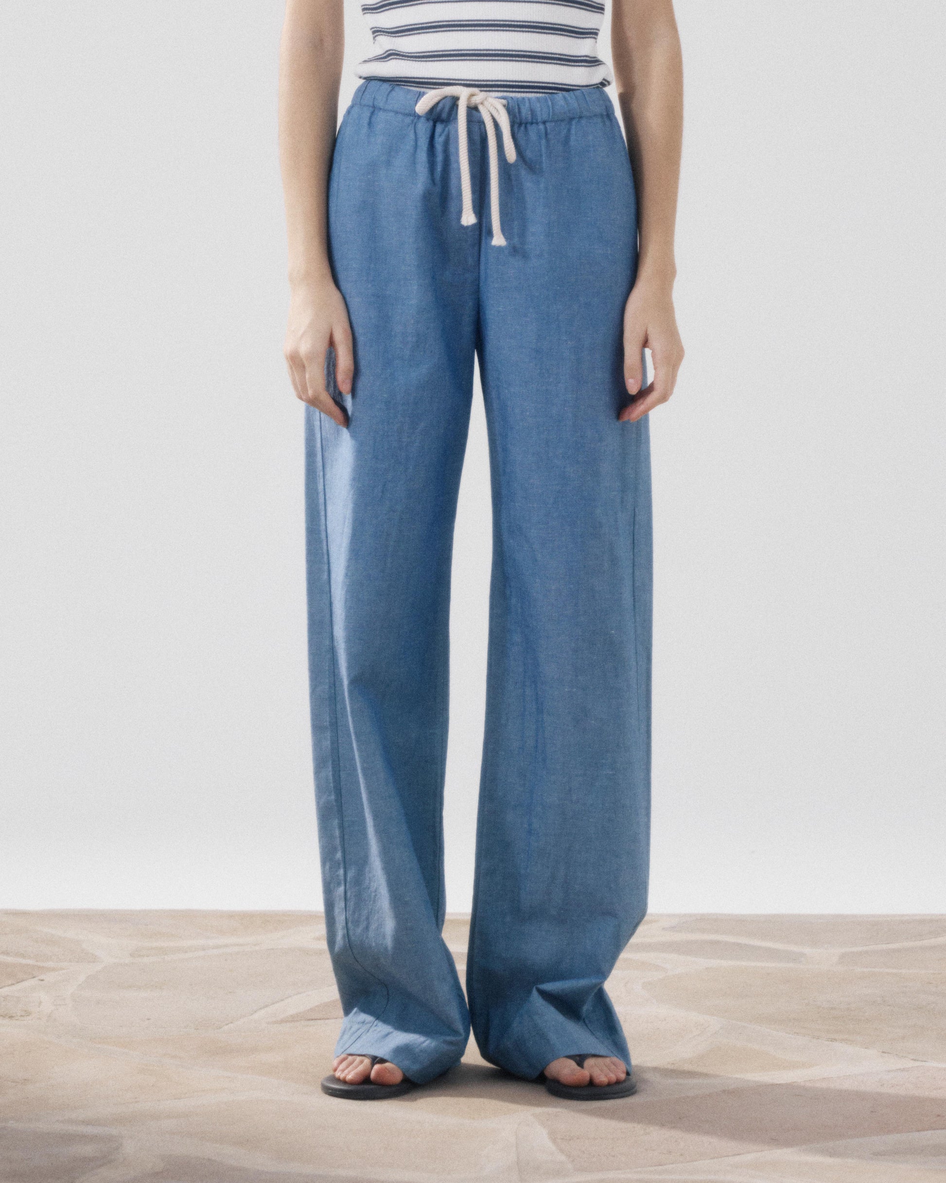 Pantalon Femme en Coton & Lin Bleu Denim Pulam BFPT619-01