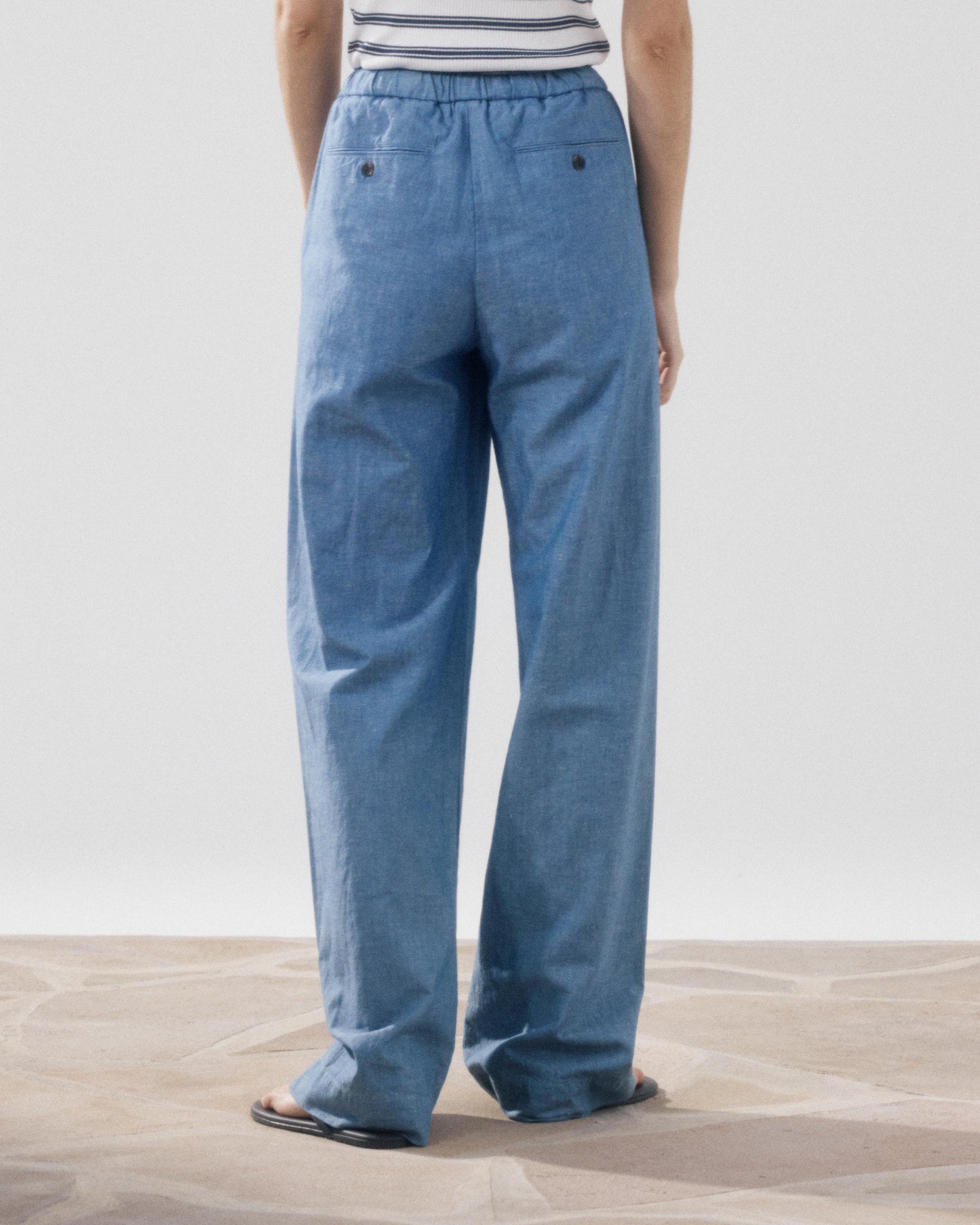 Pantalon Femme en Coton & Lin Bleu Denim Pulam BFPT619-01