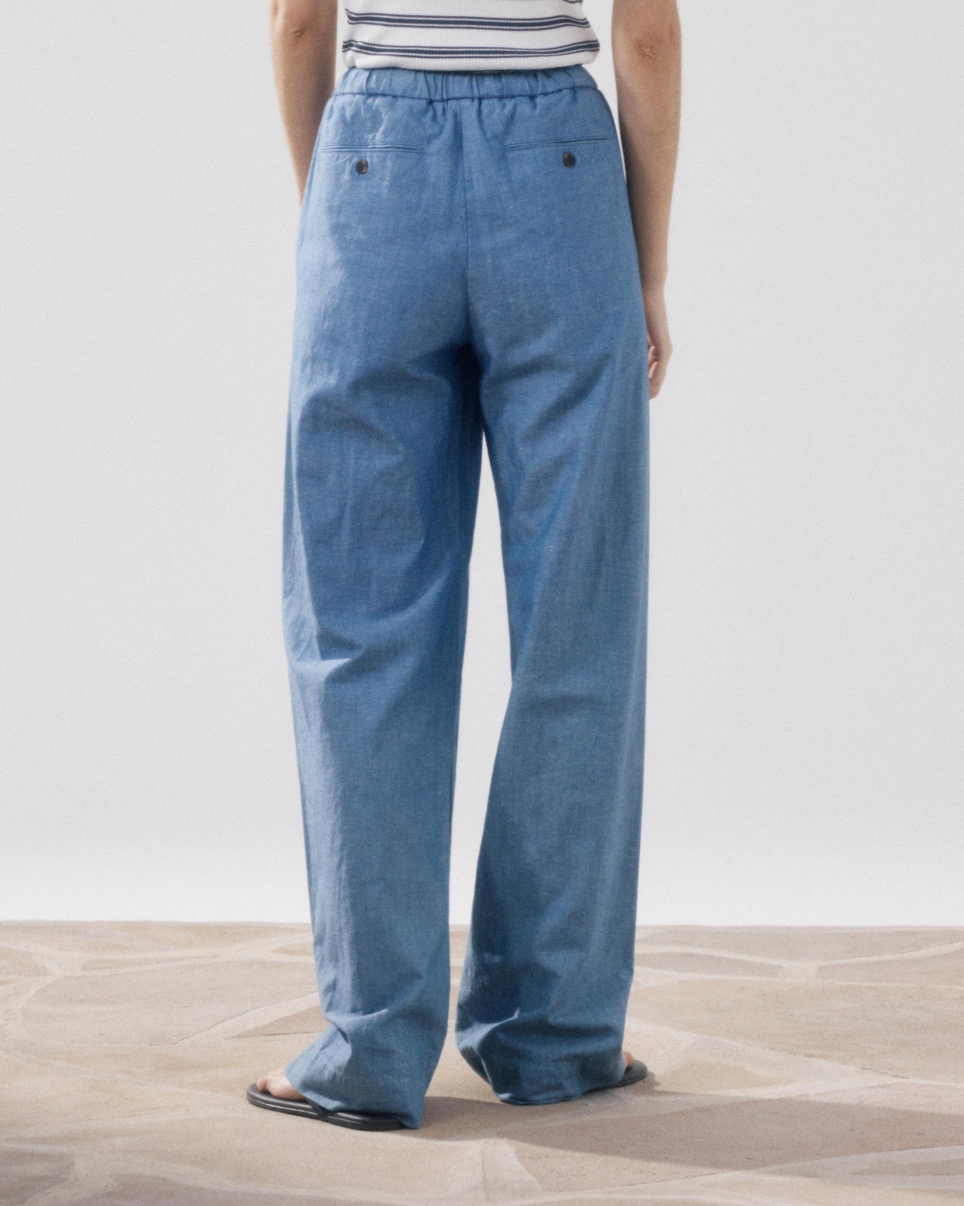 Pantalon Femme en Coton & Lin Bleu Denim Pulam BFPT619-01