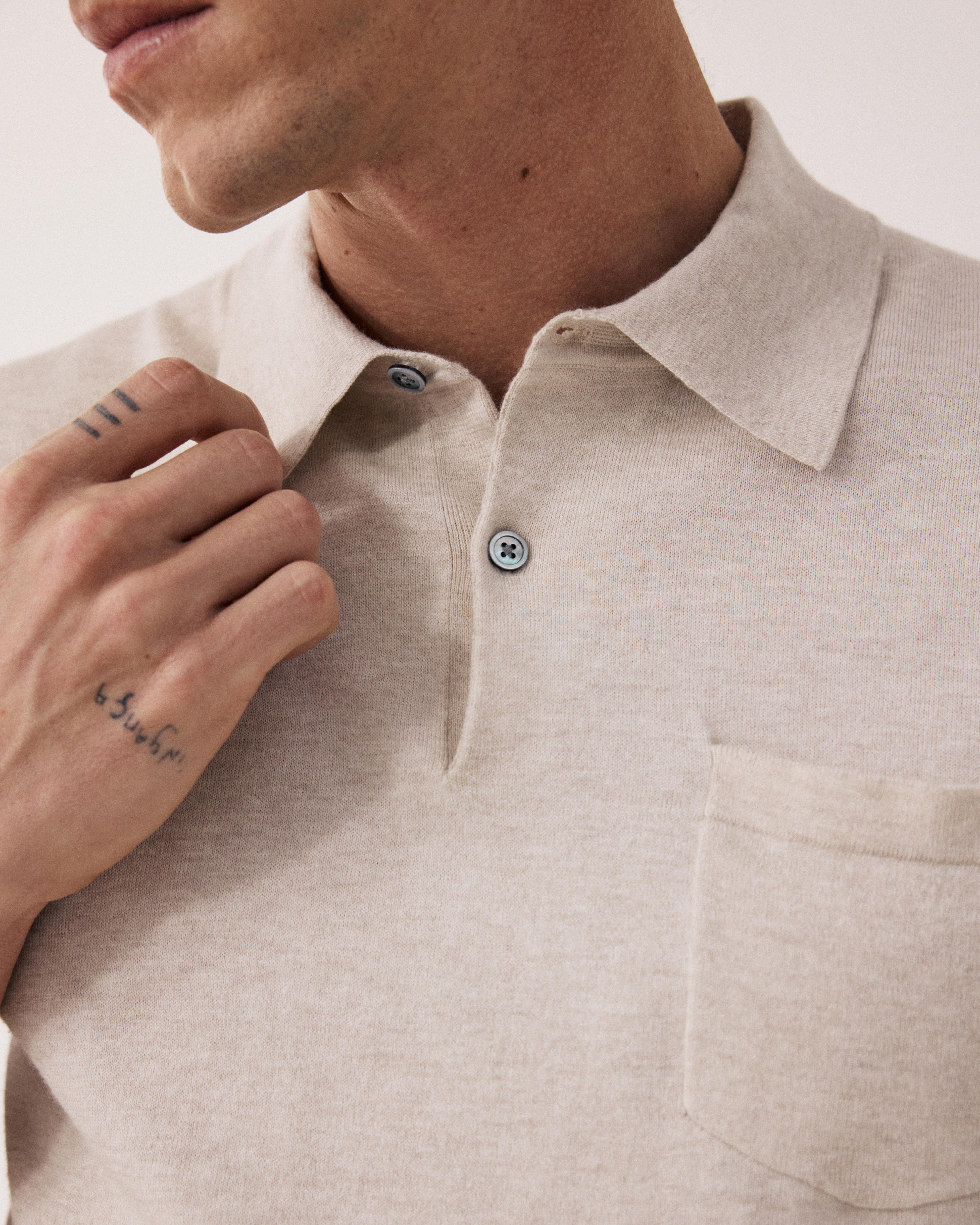 Men's Beige Supima Cotton & Cashmere Polo BFQ4314-08 - Men's Polo