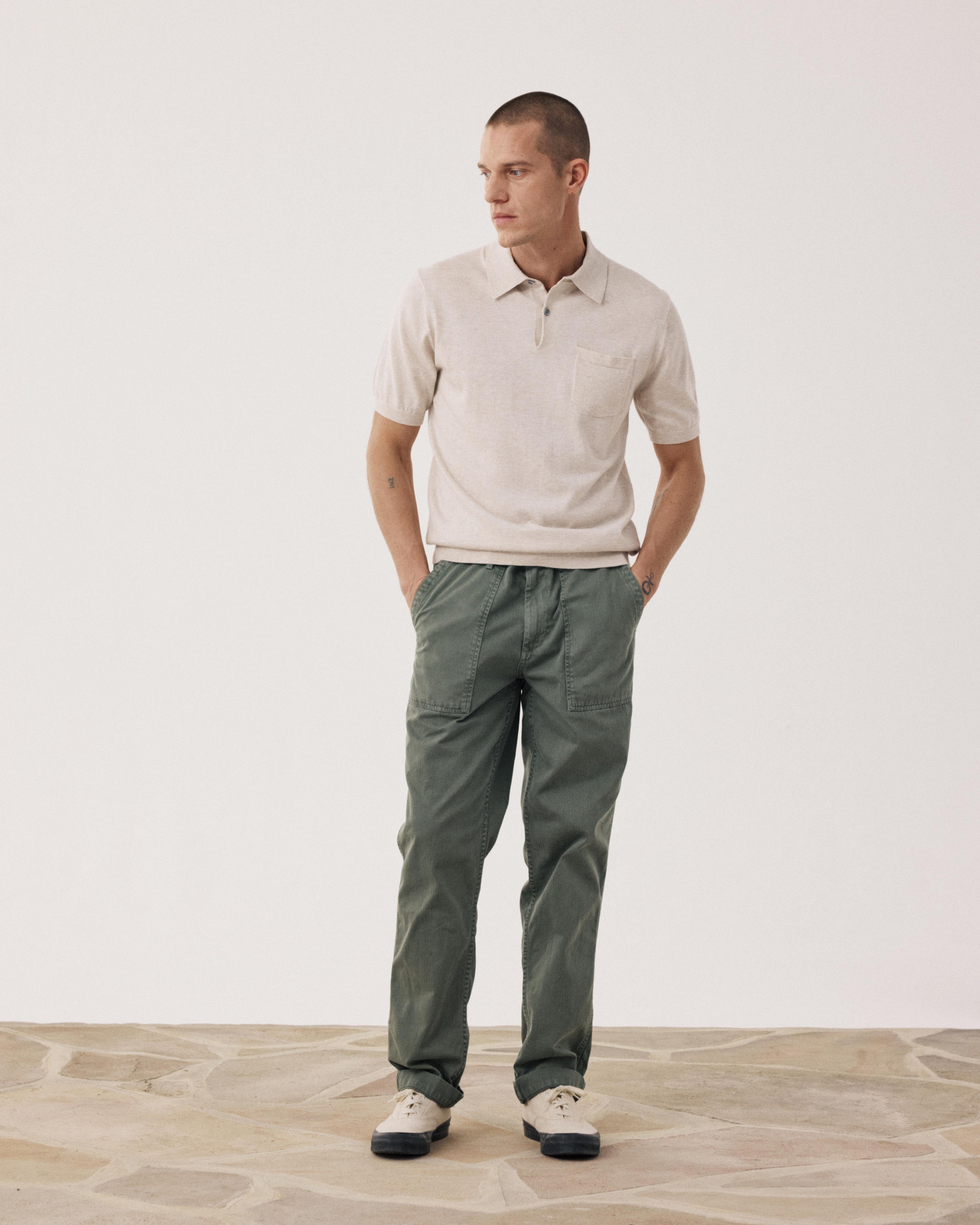 Men's Beige Supima Cotton & Cashmere Polo BFQ4314-08 - Men's Polo