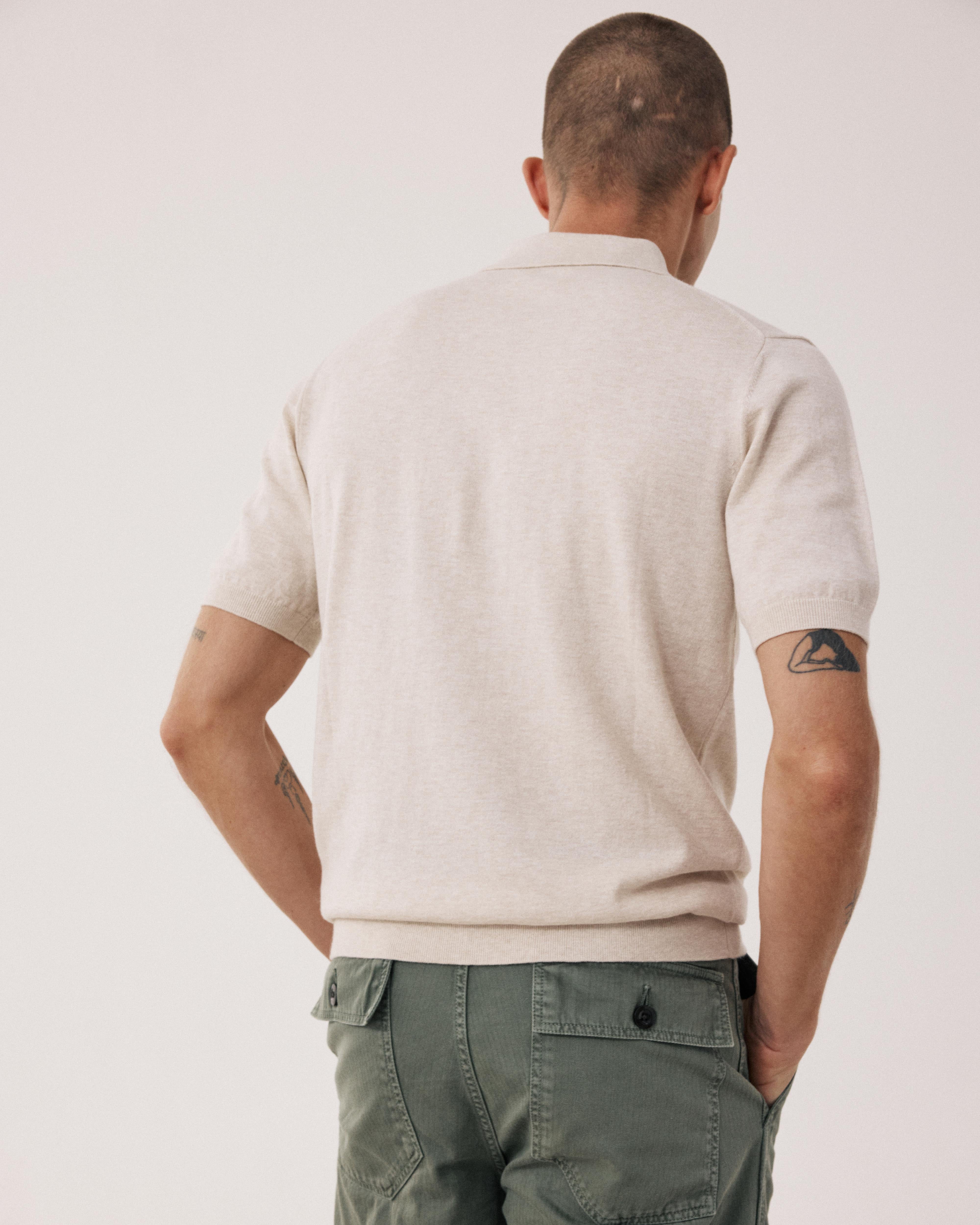 Men's Beige Supima Cotton & Cashmere Polo BFQ4314-08 - Men's Polo
