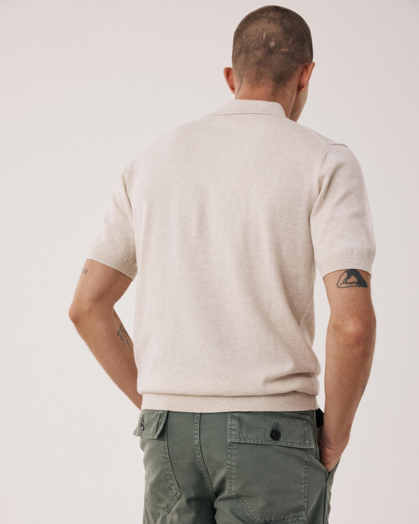 Polo para hombre de punto de algodón Supima y cachemira beige BFQ4314-08