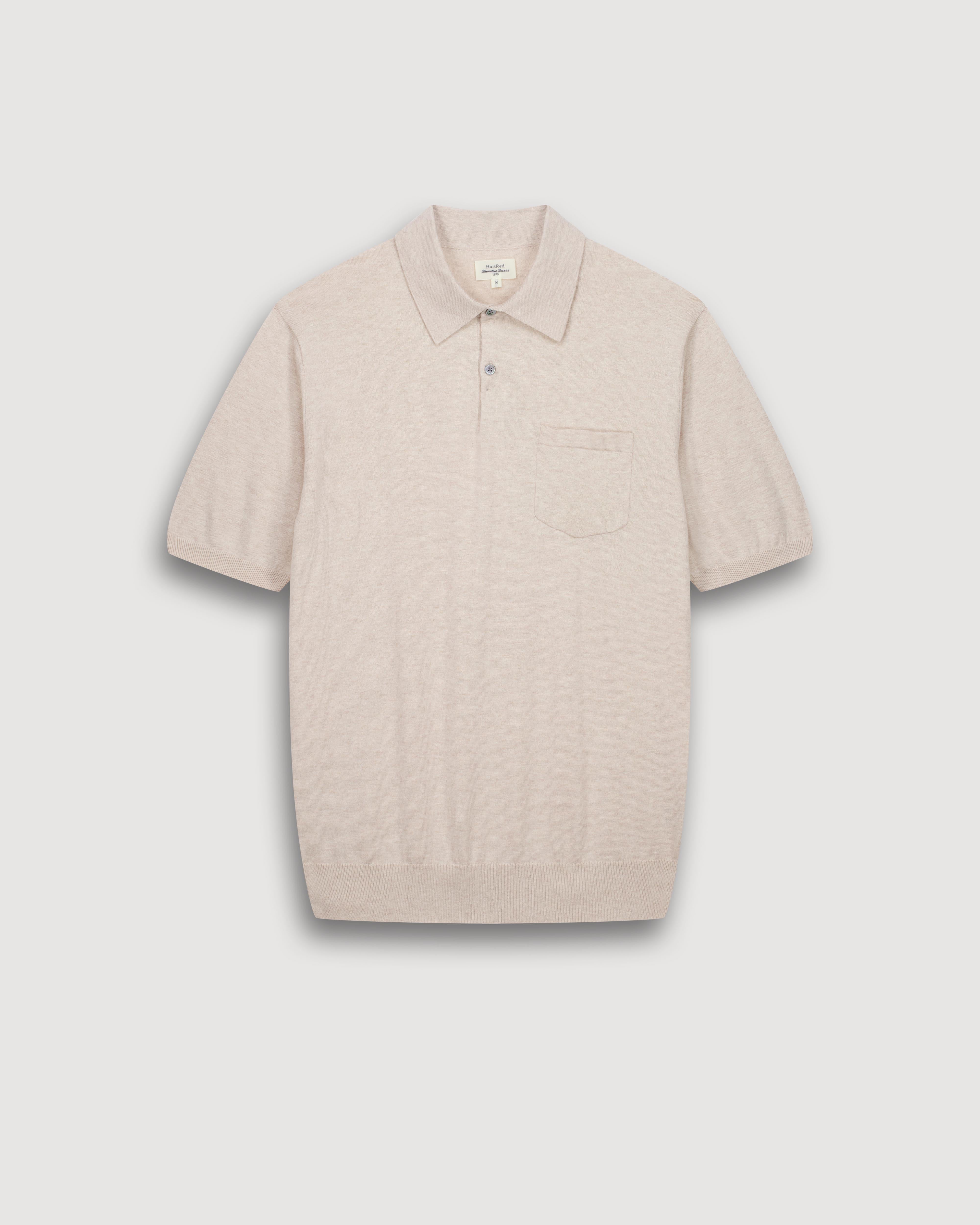Men's Beige Supima Cotton & Cashmere Polo BFQ4314-08 - Men's Polo