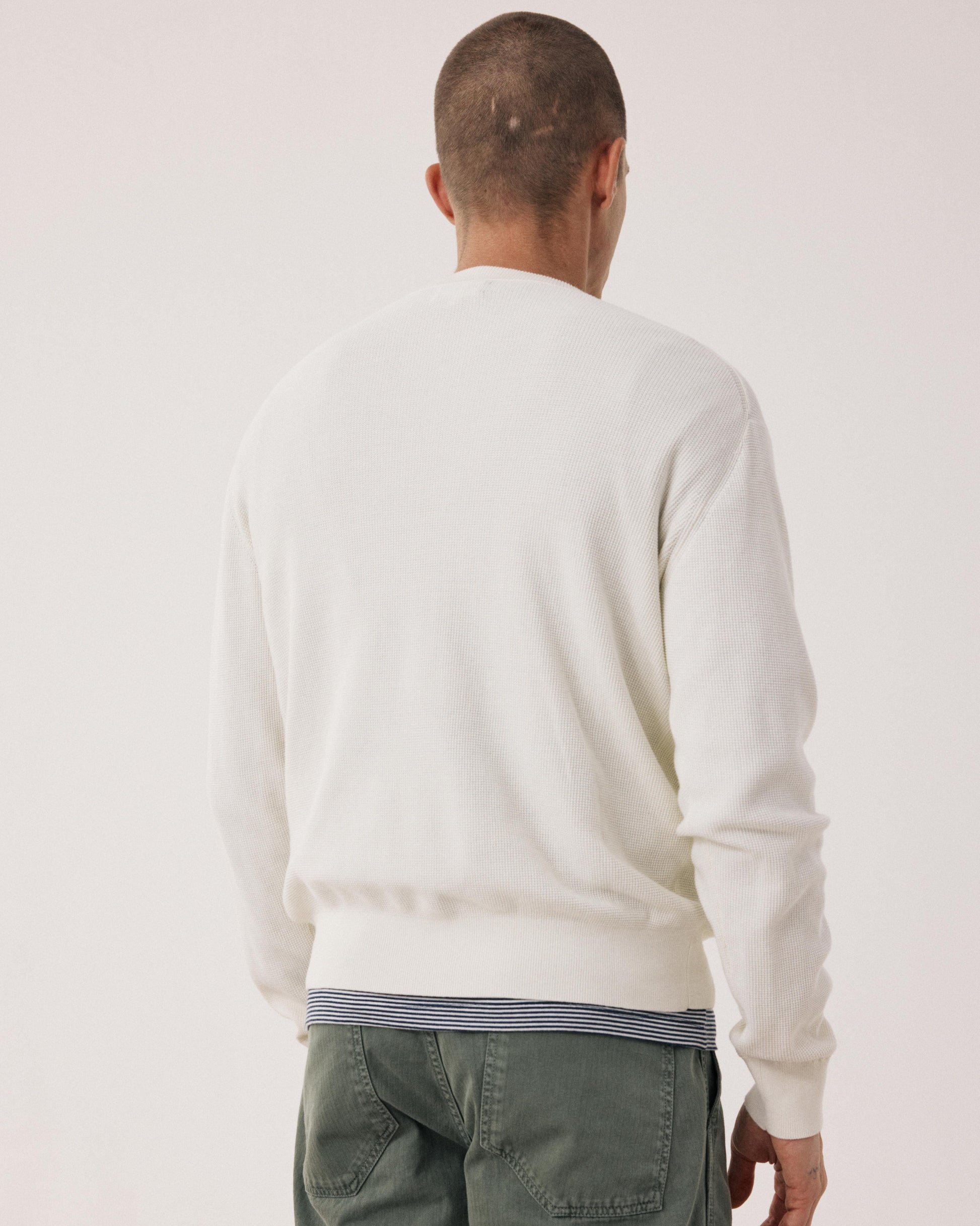 Men's Cream Piqué Cotton Henley Sweater BFQ8315-01