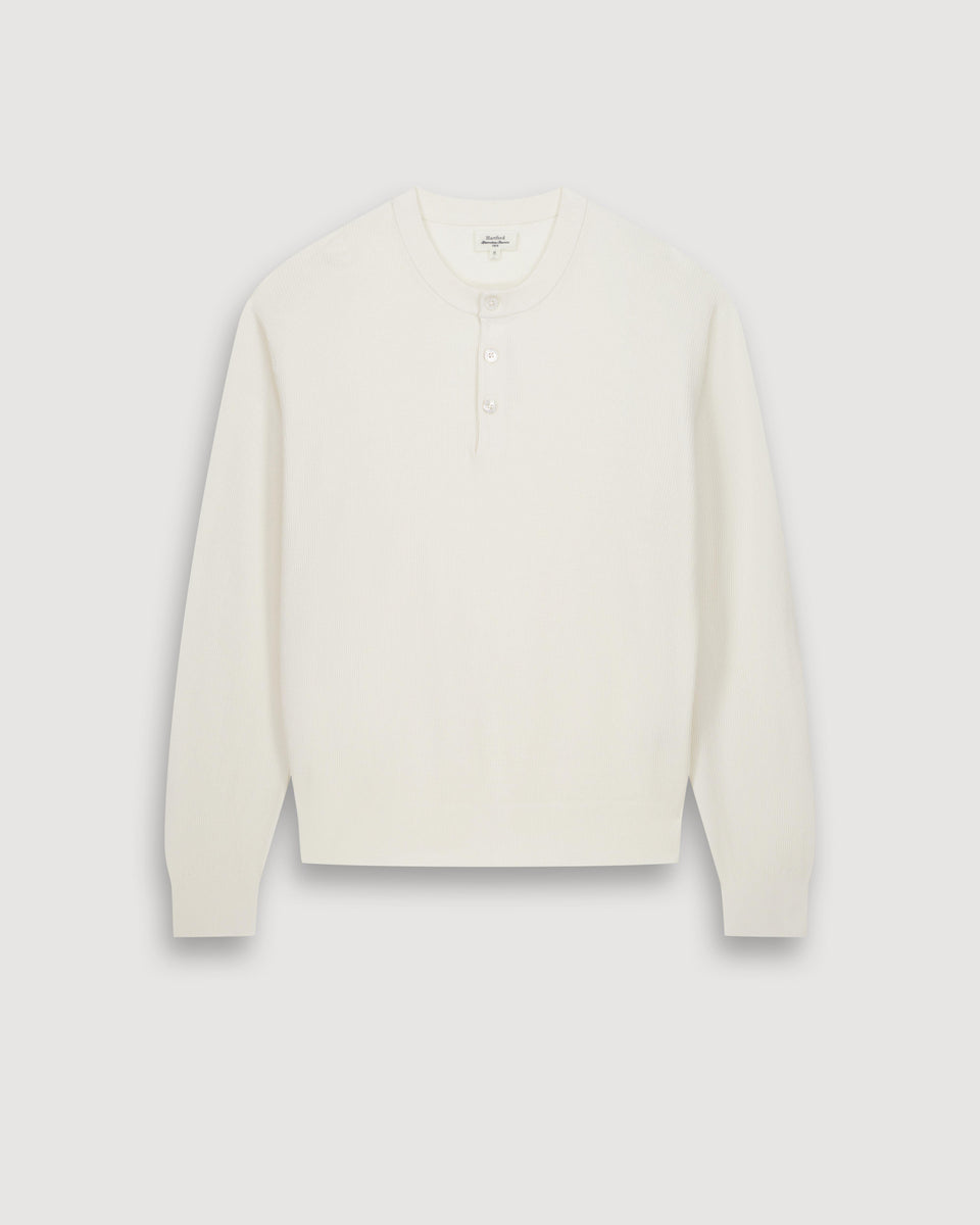 Pull Homme en Coton Piqué Crème Henley - Image 3