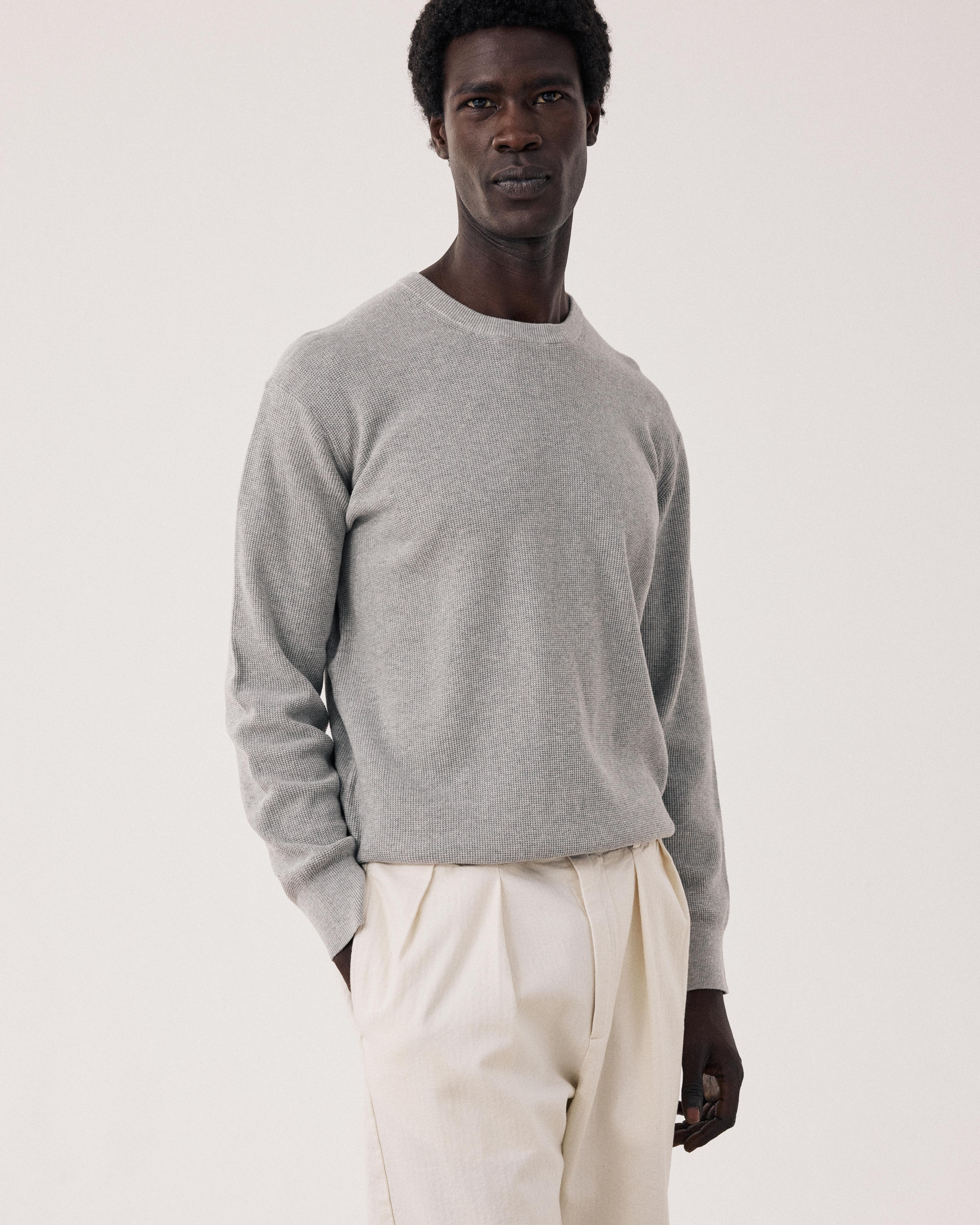 Men's Mottled Grey Piqué Cotton Sweater BFQ9315-04 - Men's Sweater