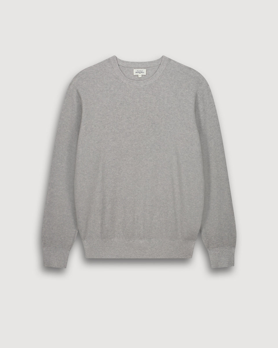 Pull Homme en Coton Piqué Gris Chiné - Image 3