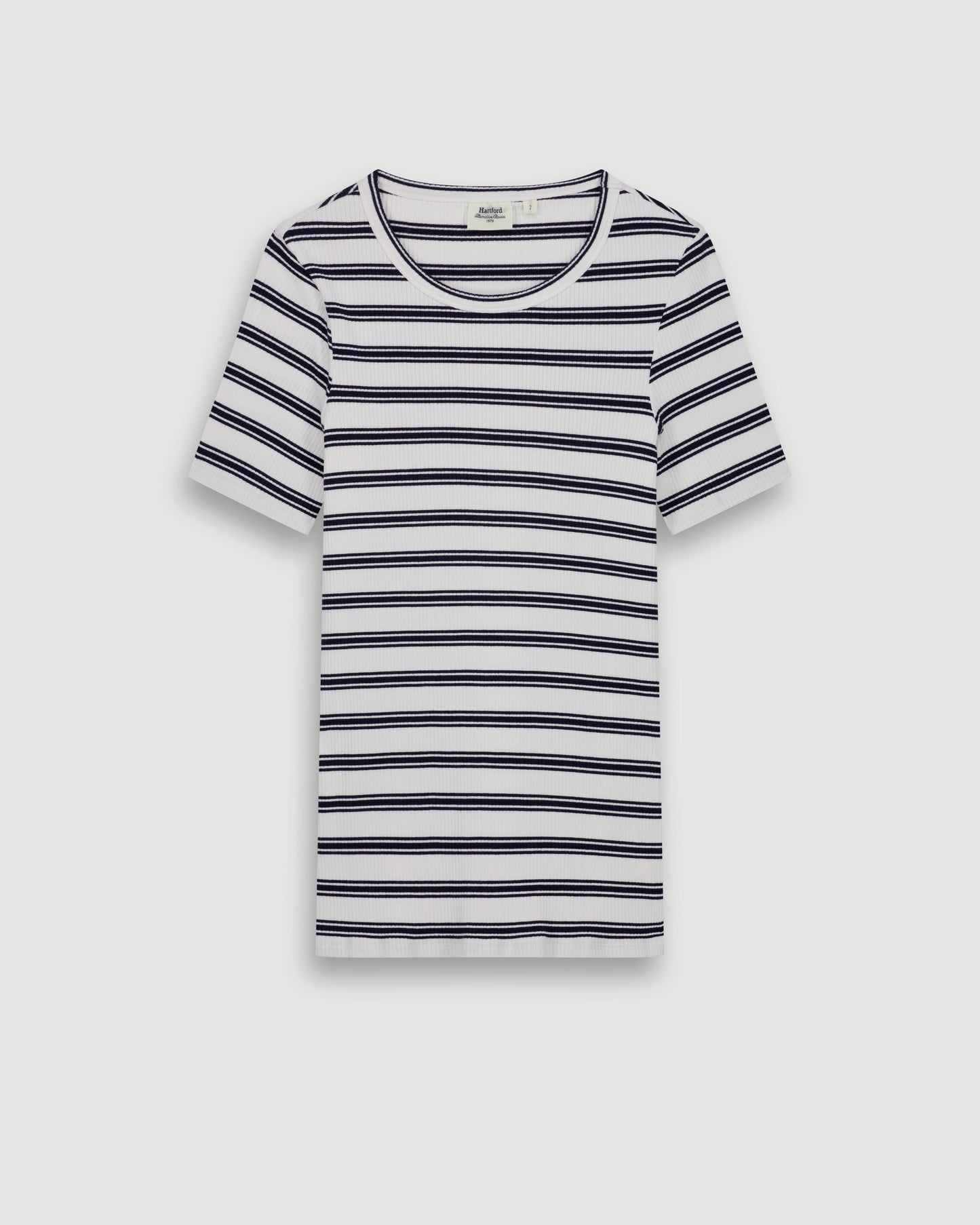 T-Shirt Femme en Coton Côtelé Ecru & Bleu Marine Telopea
