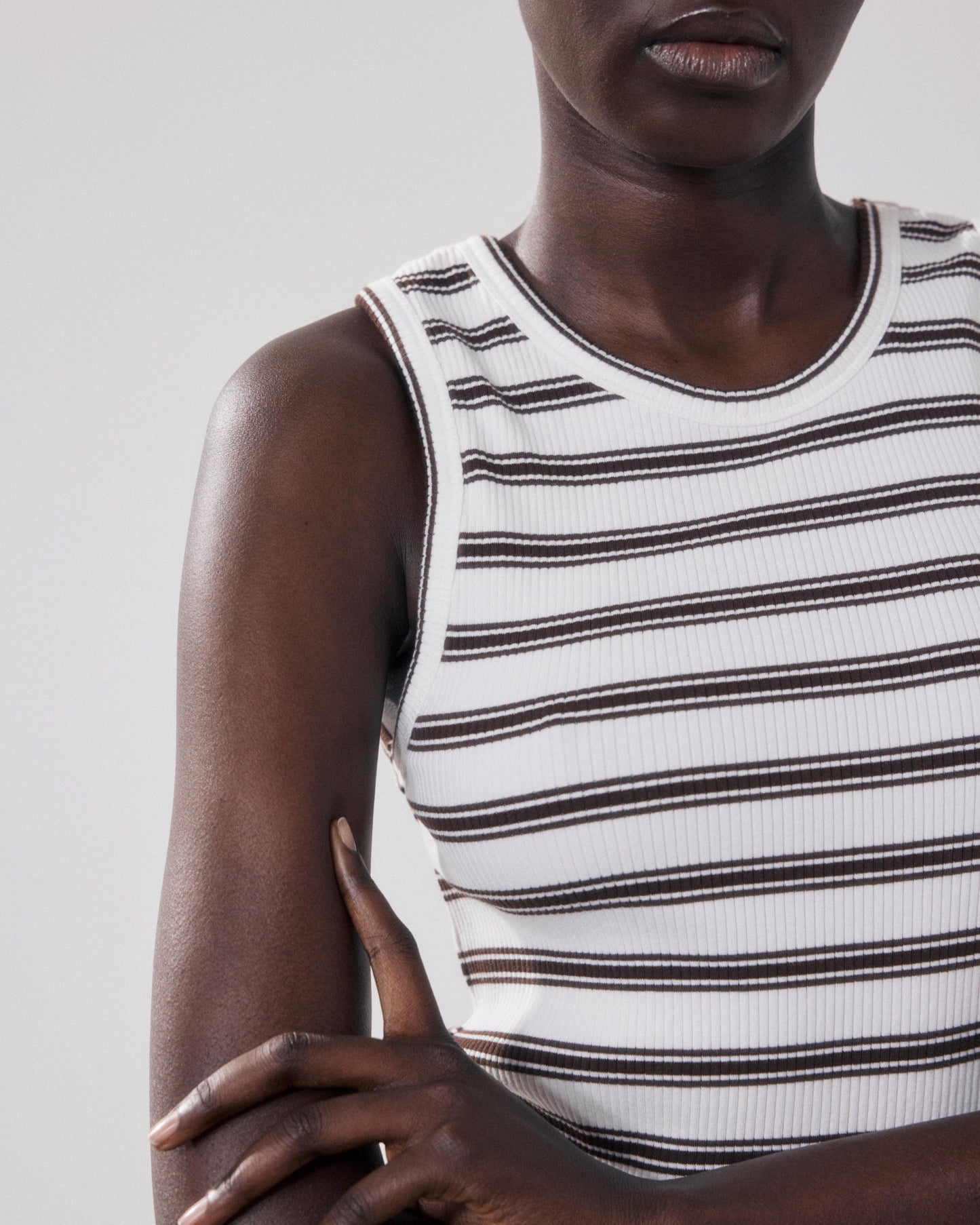 Women's Off-white & Brown Terrya BFQE506-03 Ribbed Cotton Tank Top