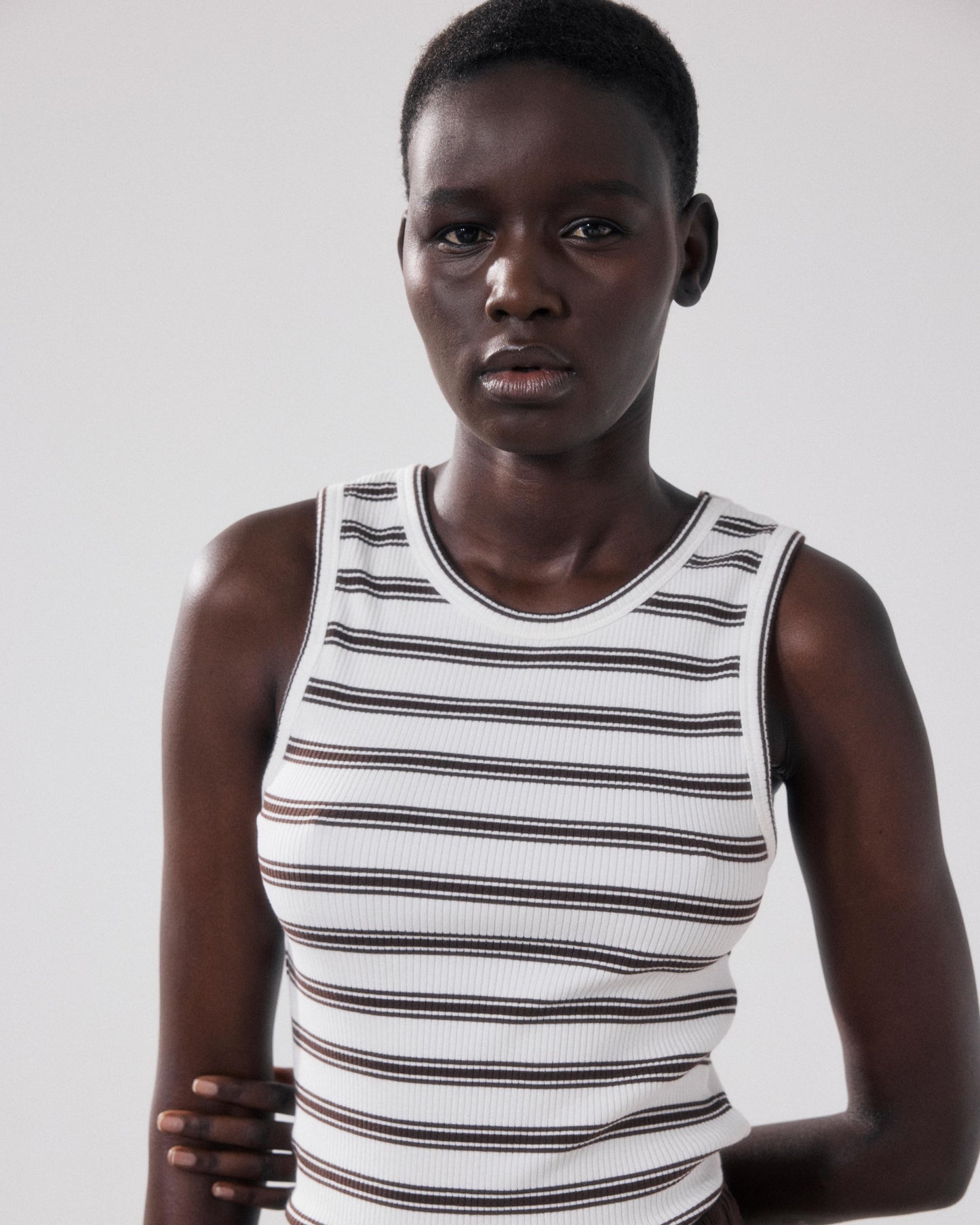 Women's Off-white & Brown Terrya BFQE506-03 Ribbed Cotton Tank Top