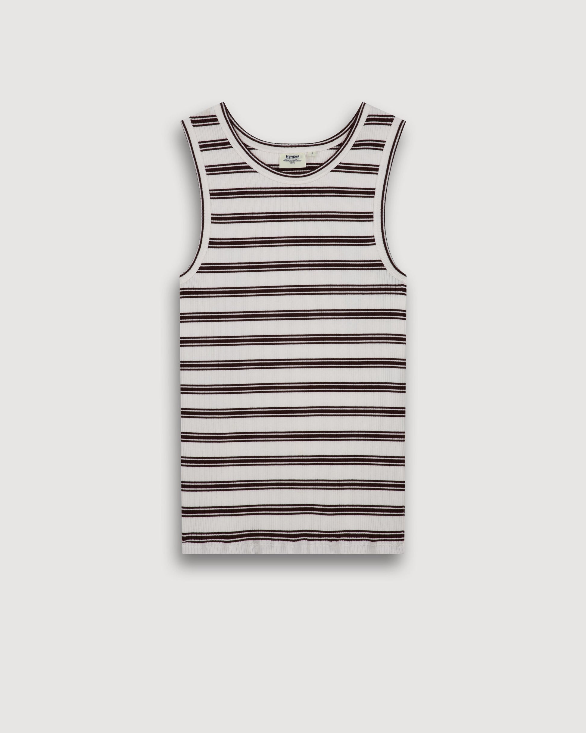 Débardeur Femme en Coton Côtelé Ecru & Marron Terrya