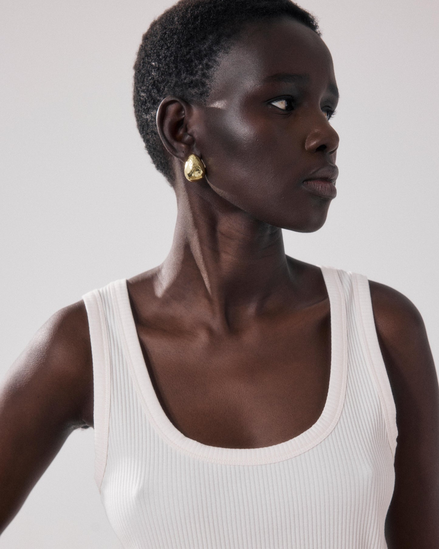 Top met bandjes van ecru geribd katoen Tellima