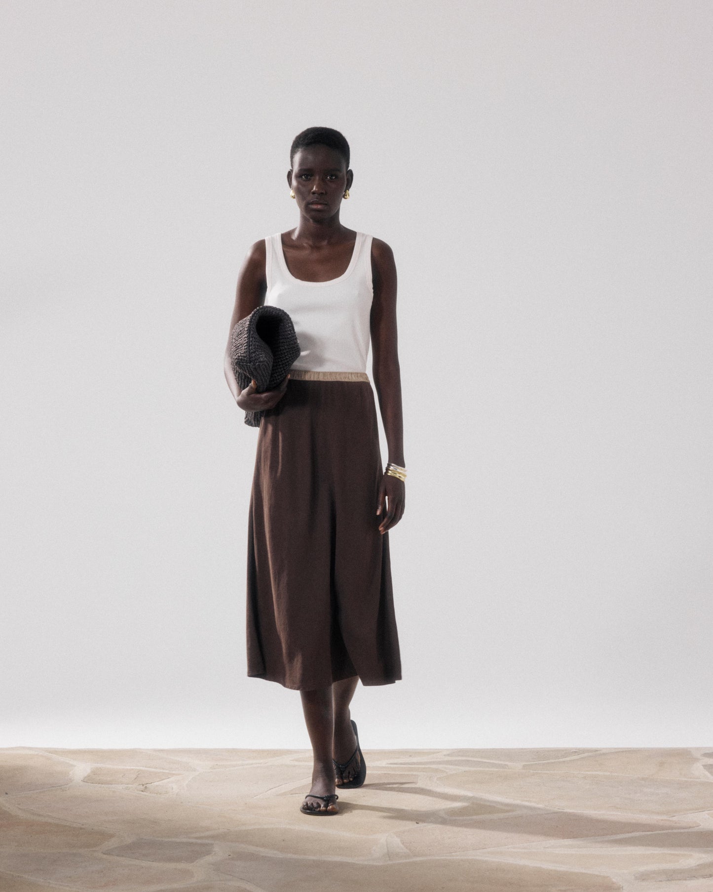 Top met bandjes van ecru geribd katoen Tellima