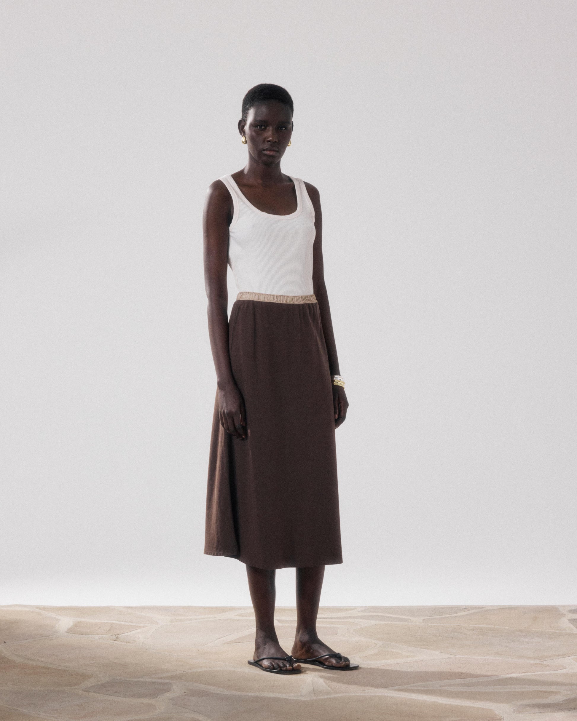 Top met bandjes van ecru geribd katoen Tellima