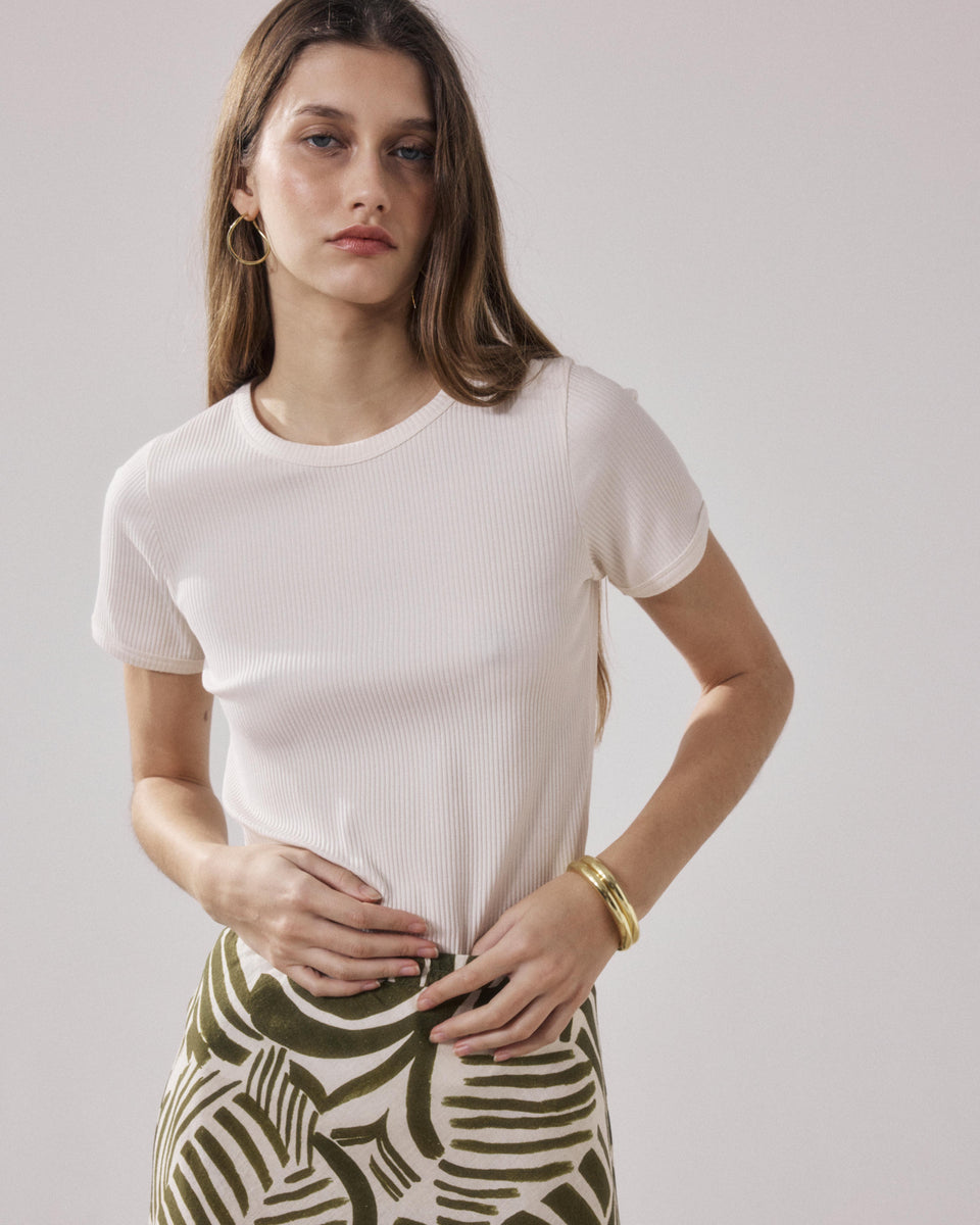 Camiseta Mujer en Algodón Acanalado Crudo Tesoel - Image principale