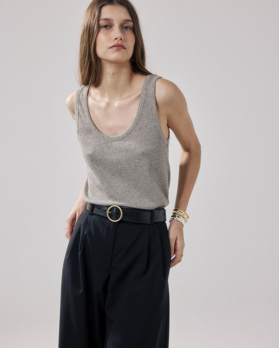 Camiseta Mujer en Lúrex Acanalado & Viscosa Beige Teloa - Image principale