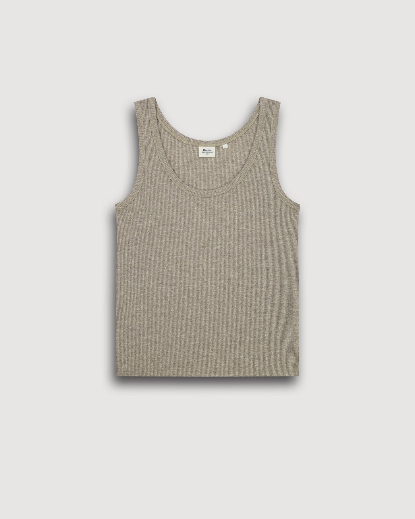 Dames-T-shirt van geribde Lurex & Viscose, beige Teloa