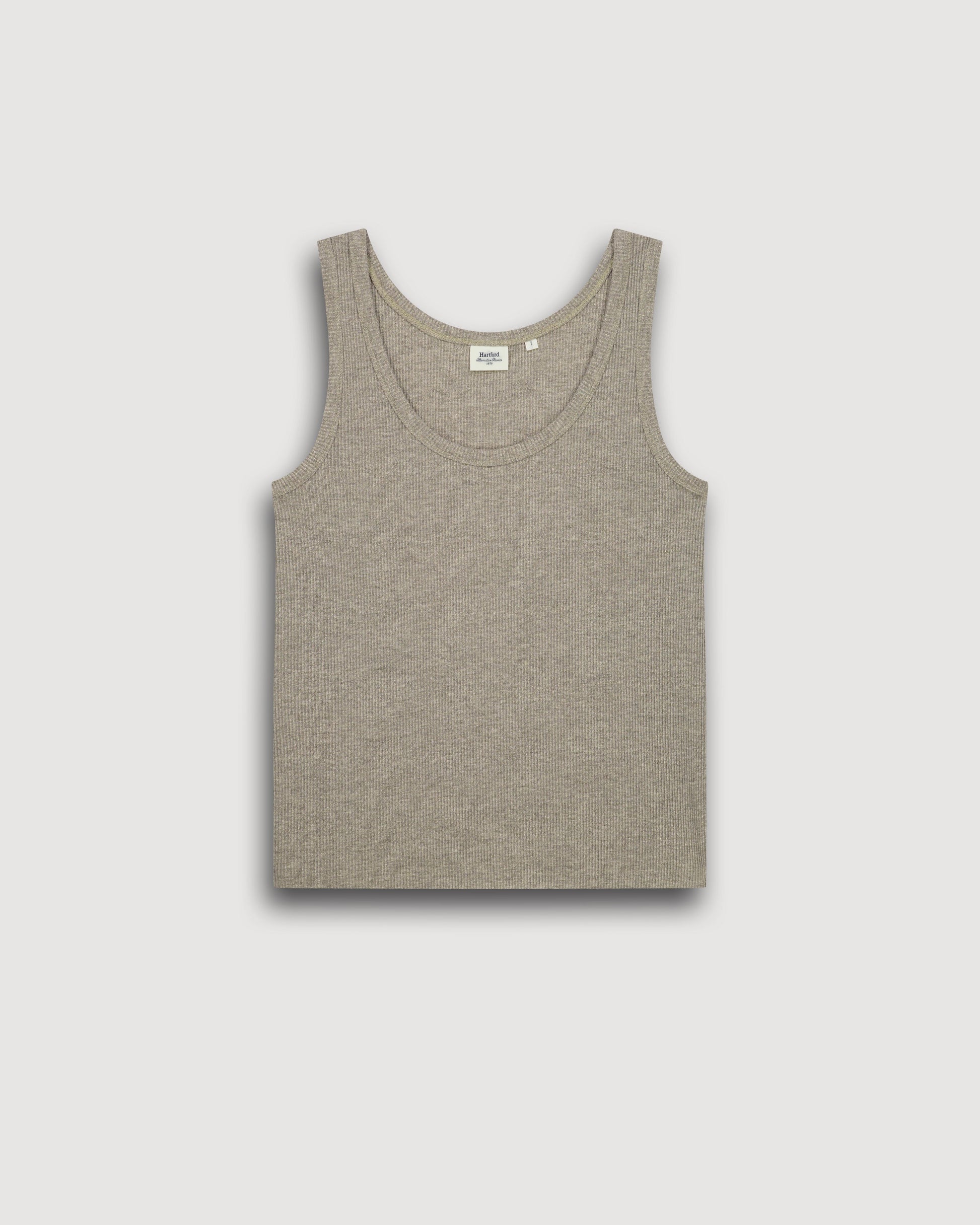 Dames-T-shirt van geribde Lurex & Viscose, beige Teloa