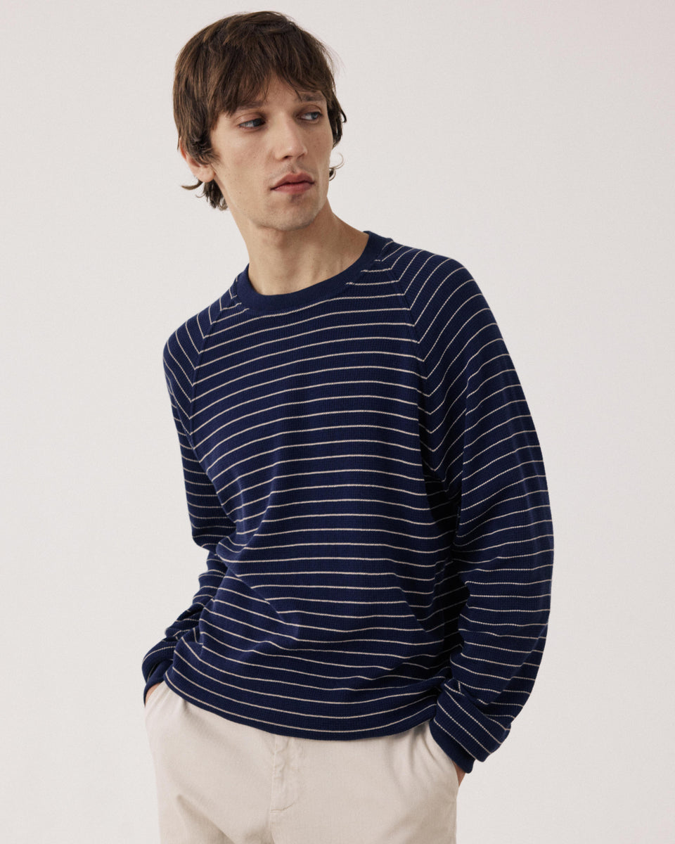 Waffle Men's Indigo Blue Cotton knit Sweater - Image principale