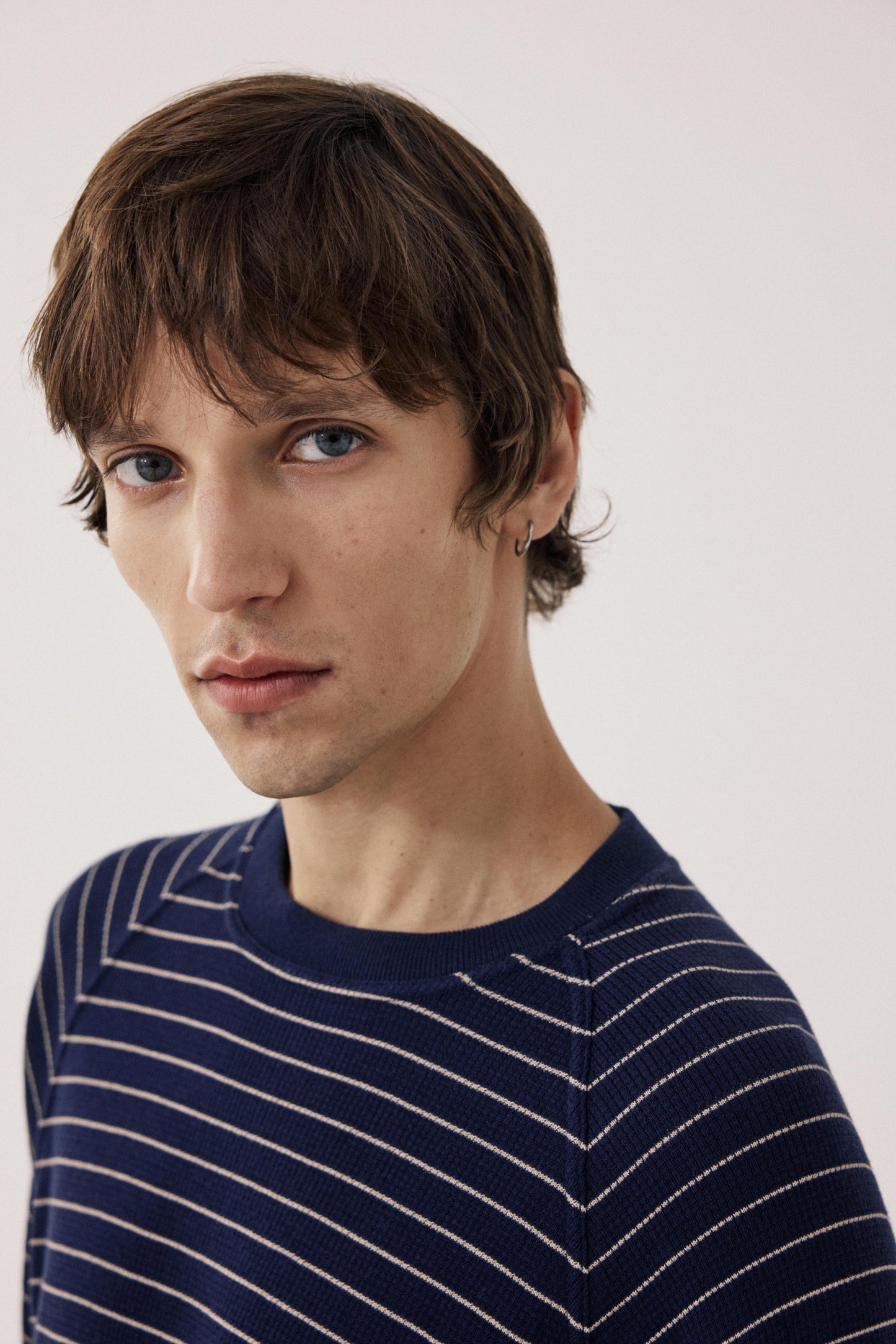 Men's Blue Striped Embossed Cotton Sweater BFR2316-01