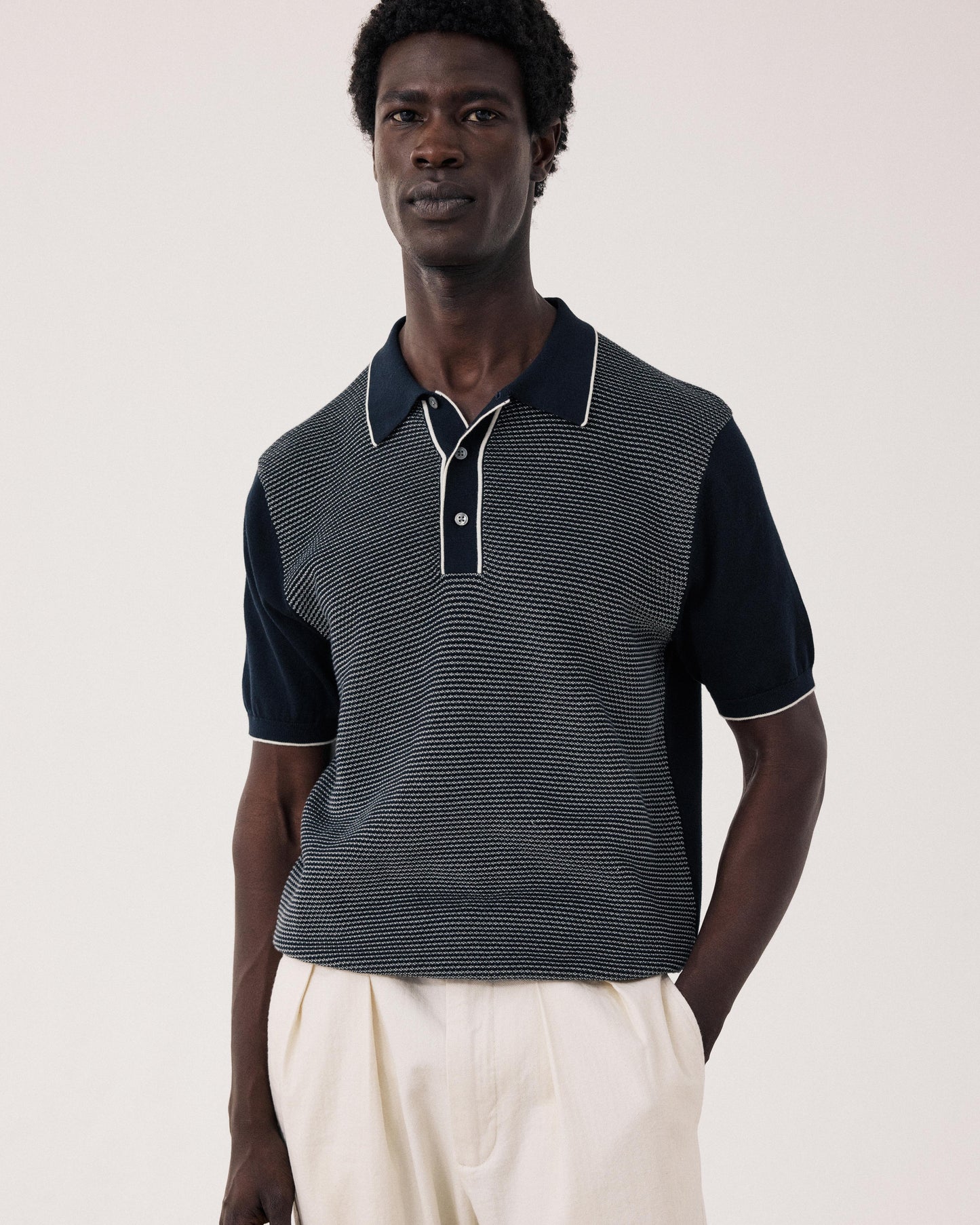 Polo para hombre de punto jacquard azul noche BFR3317-03