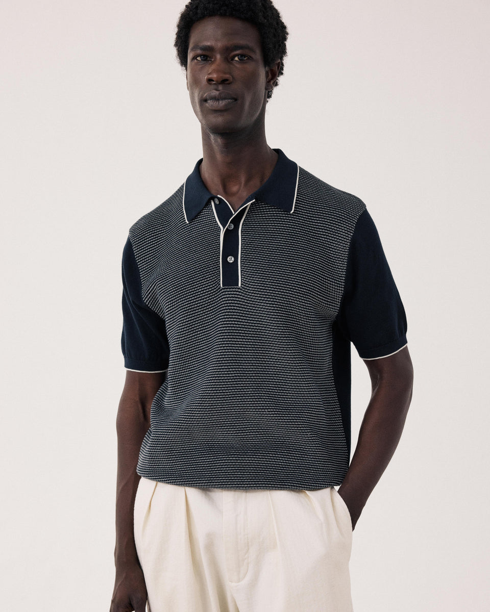 Polo Hombre en punto jacquard Bleu Nuit  - Image principale