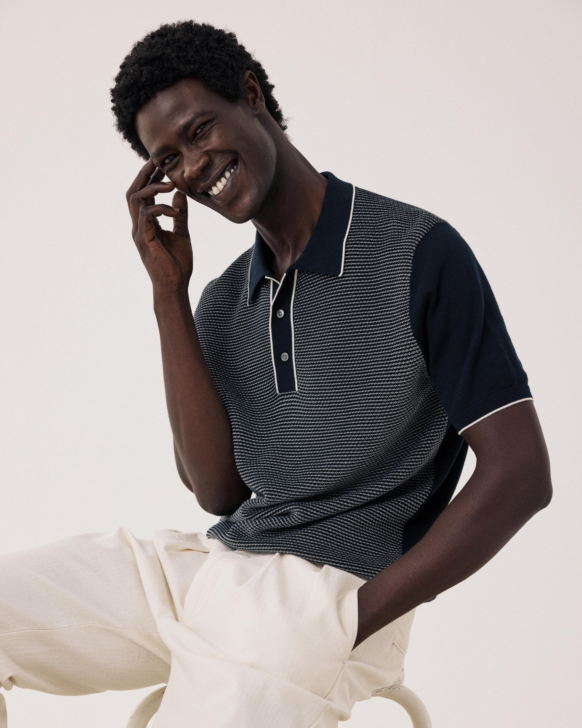 Polo para hombre de punto jacquard azul noche BFR3317-03