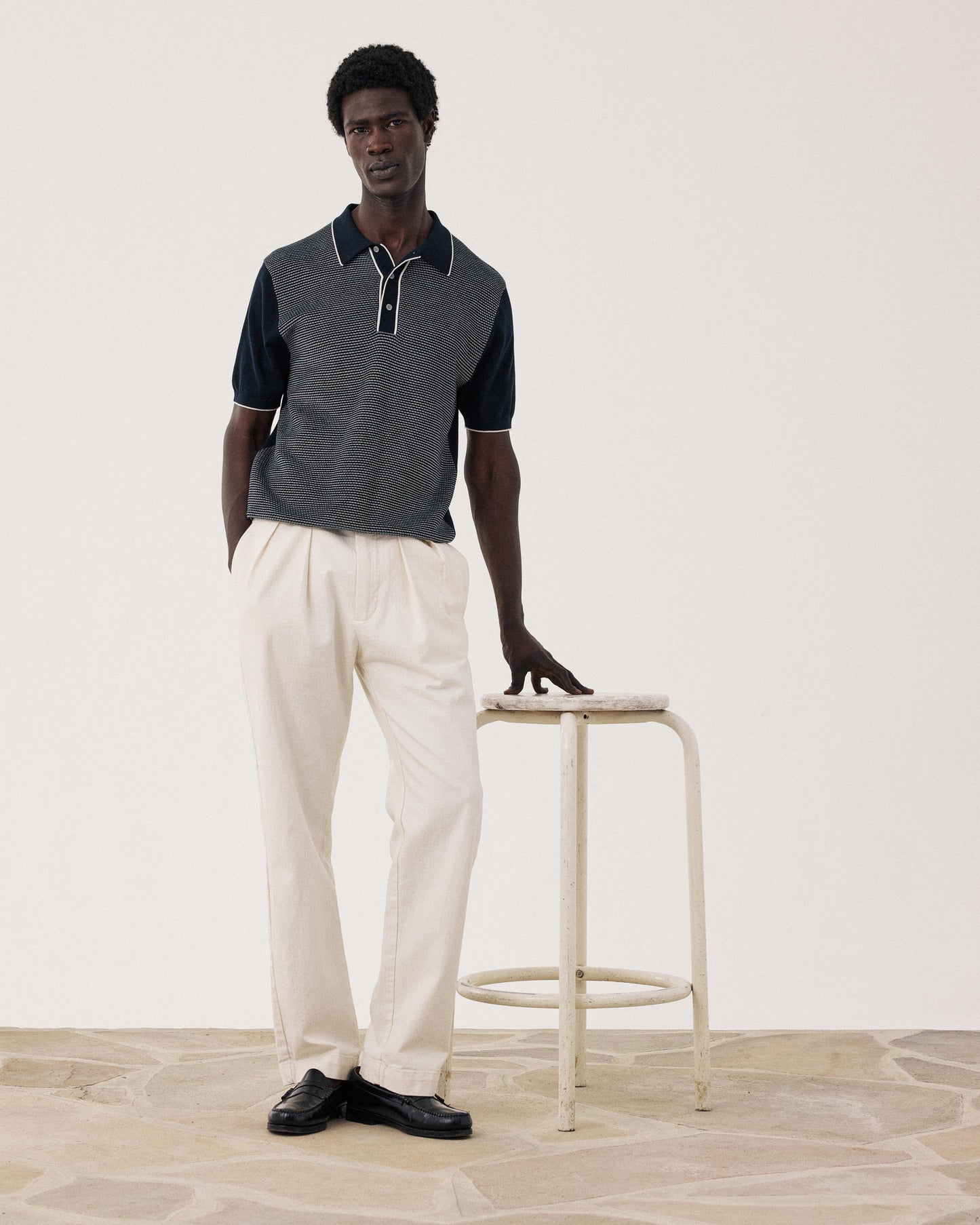 Polo para hombre de punto jacquard azul noche BFR3317-03