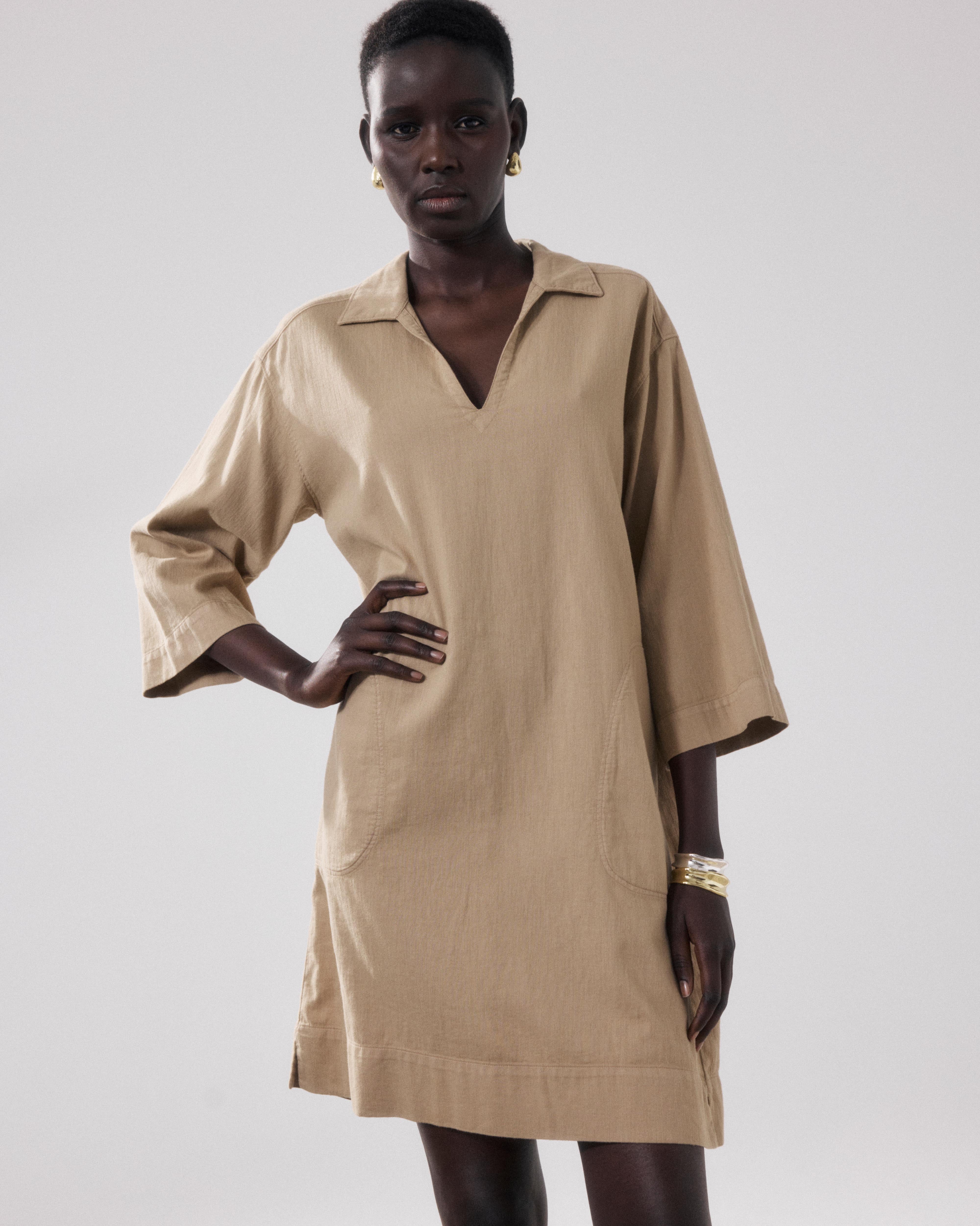 wray linen cotton dress ベージュ Ralli Women's Beige Cotton Twill Dress BFRA604-27 - Women's Dress