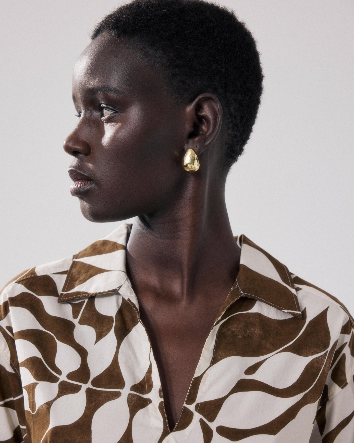 Robe Femme en Coton Imprimé Feuilles Blanc & Marron Ralli BFRA622-02