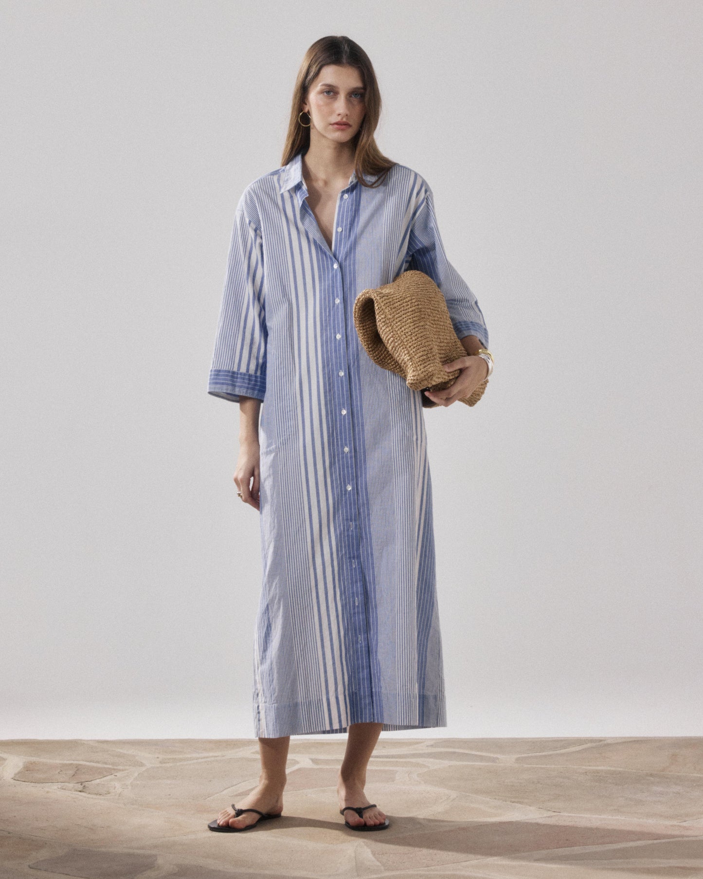 Robe Femme en Coton Blanc & Bleu Reflexion