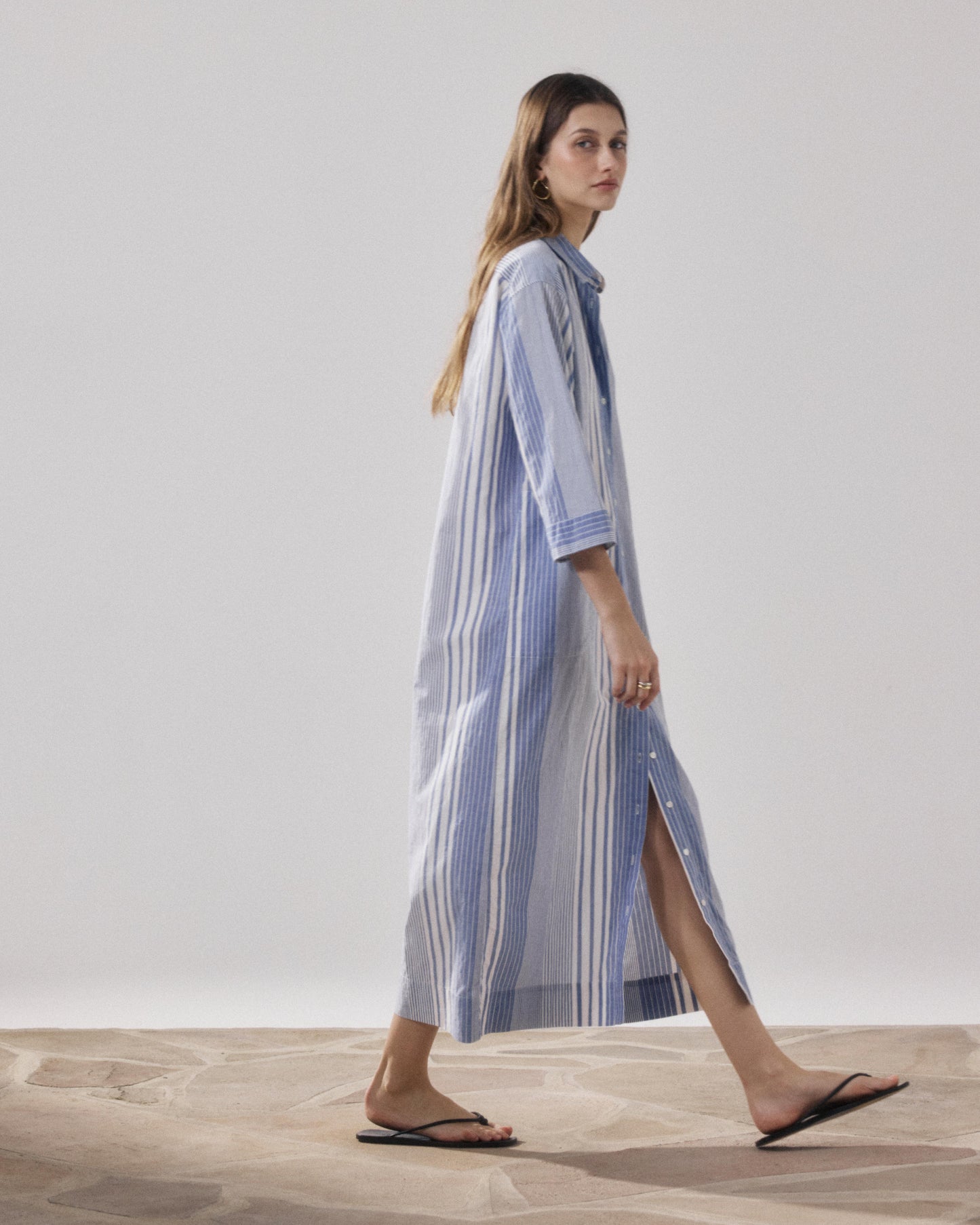 Robe Femme en Coton Blanc & Bleu Reflexion