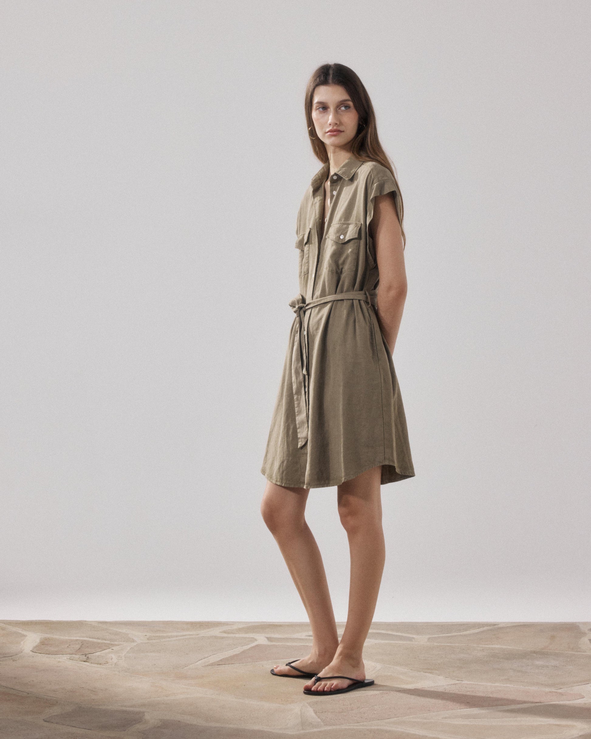 ladies khaki dress Ladies' floral casual fashionable short sleeved V-neck dress Khaki A L