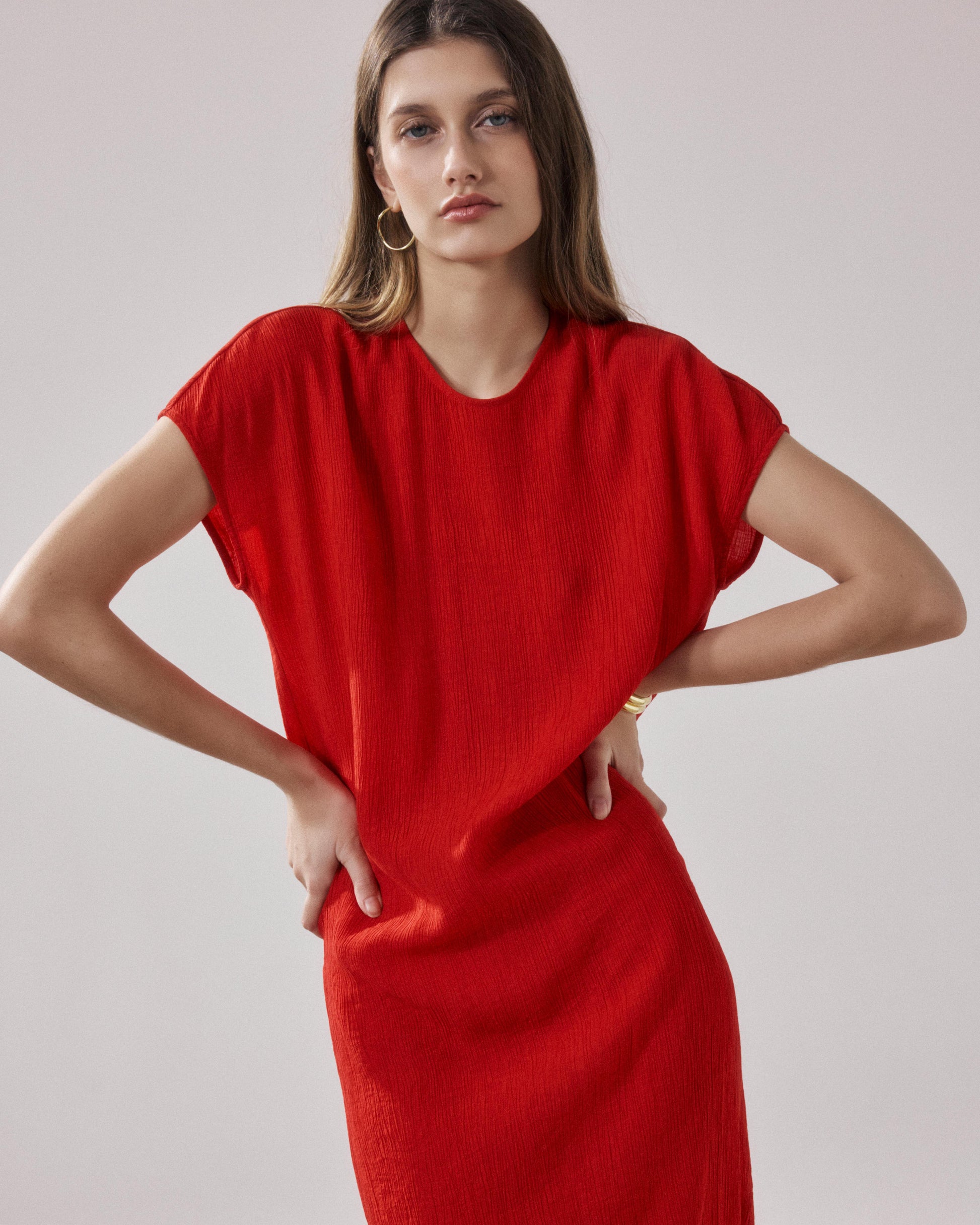 Women's Red Cotton Dresses Ronda BFRK634-07