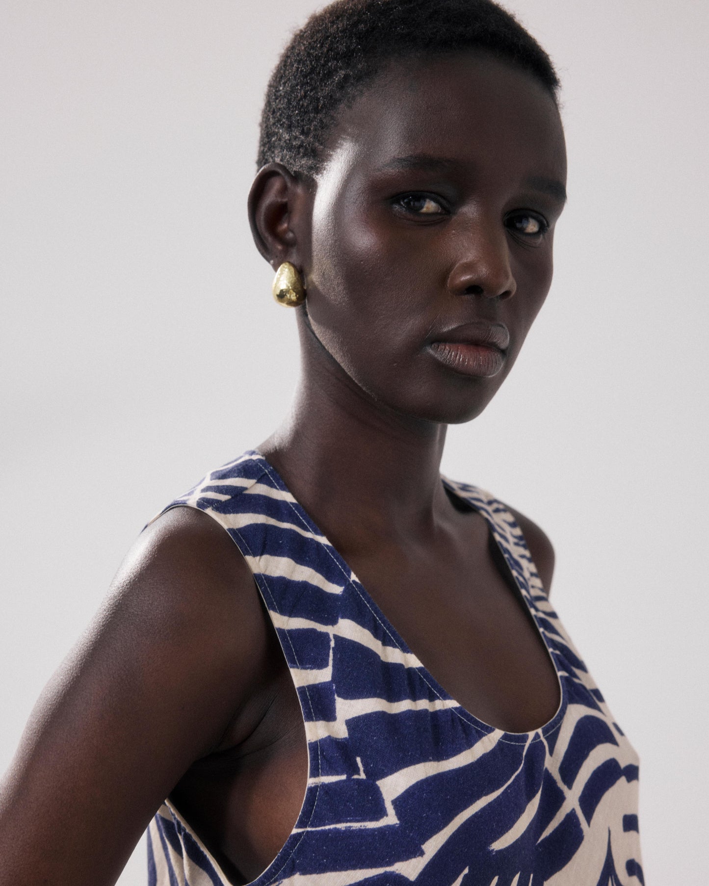 Robe Femme en Lin & Viscose Imprimé Beige & Bleu Rosabeth