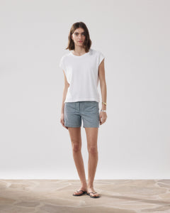 Women's White & Blue Cotton Short Solene BFSB618-01