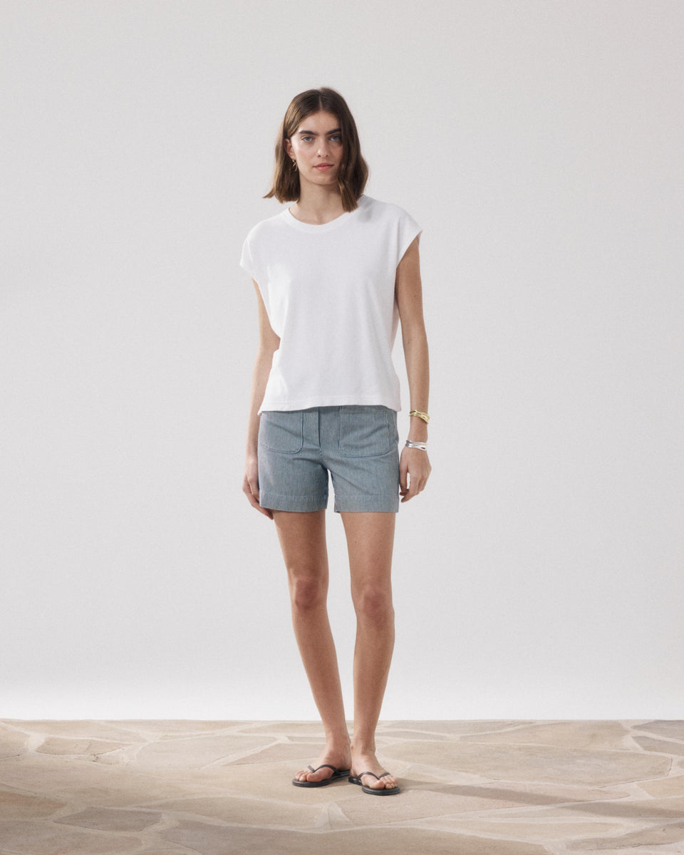 Solene Women's White & Blue Cotton Short - Image principale