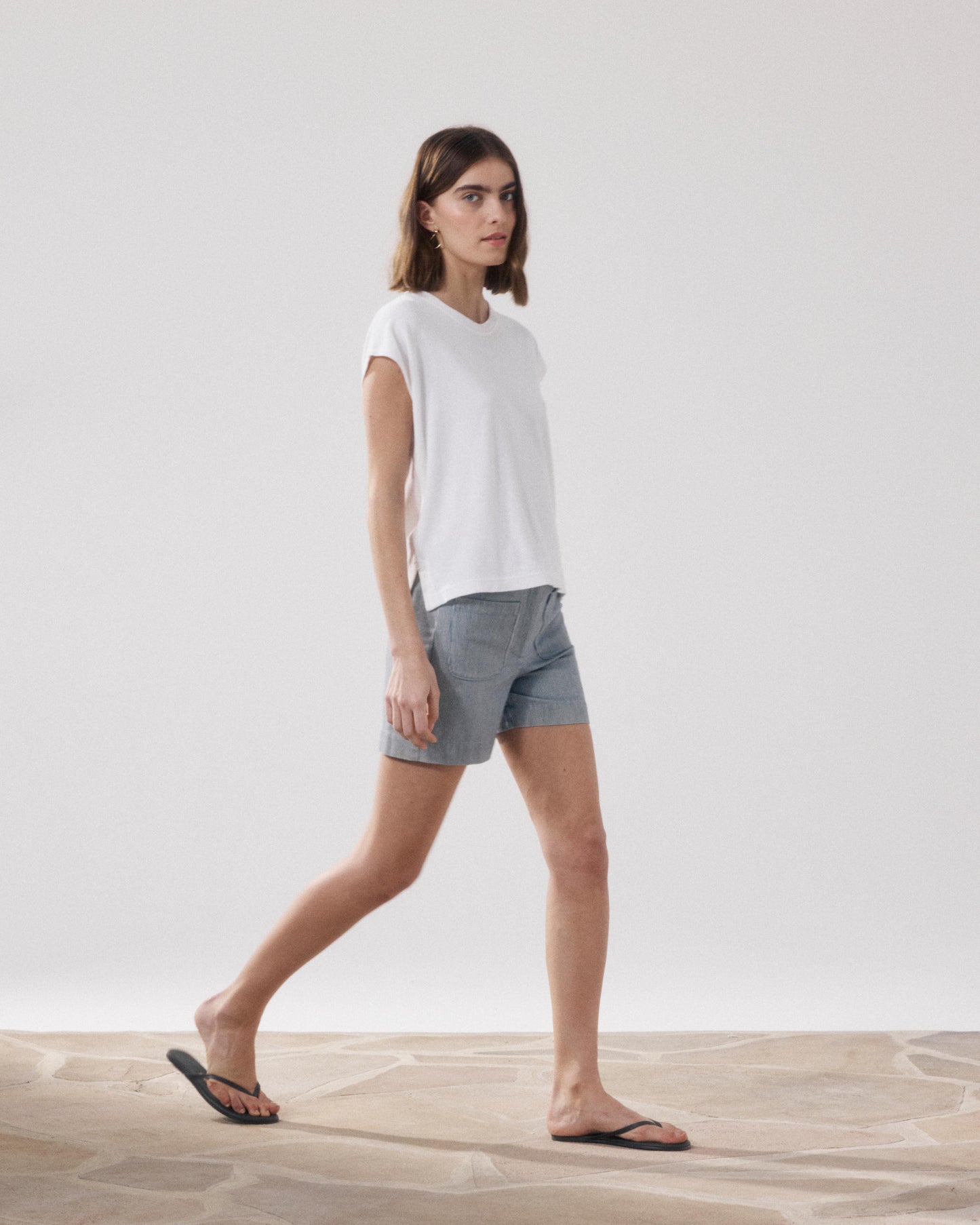 Women's White & Blue Cotton Short Solene BFSB618-01